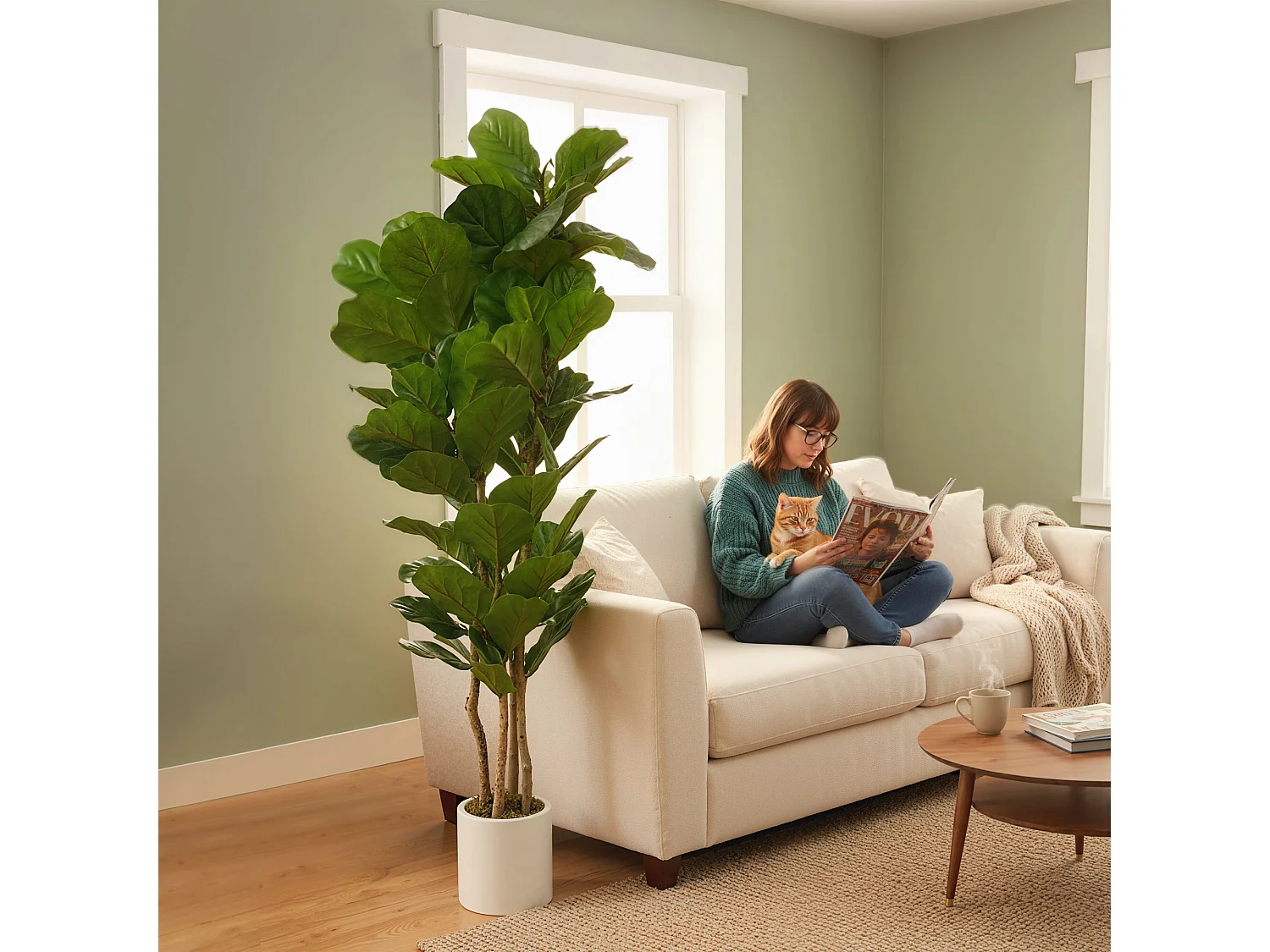Racori Artificial Fiddle Leaf Fig Tree 180cm Full Canopy Green