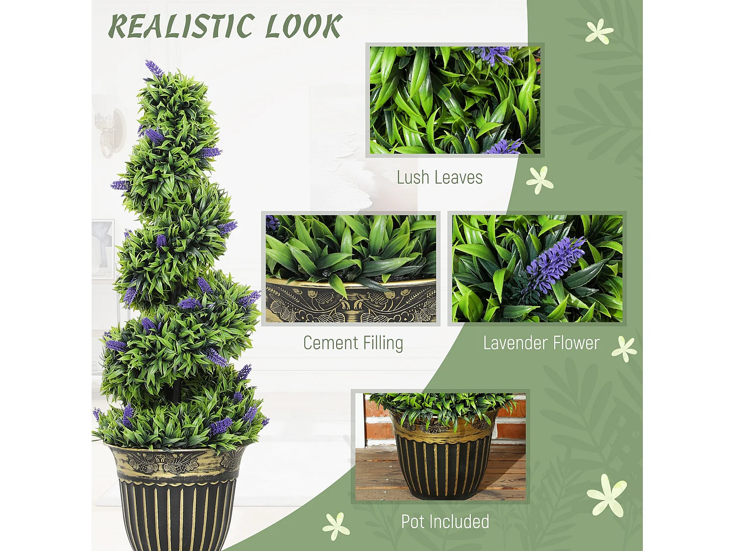 Vadi Set of 2 Artificial Lavender Topiary Trees 90cm