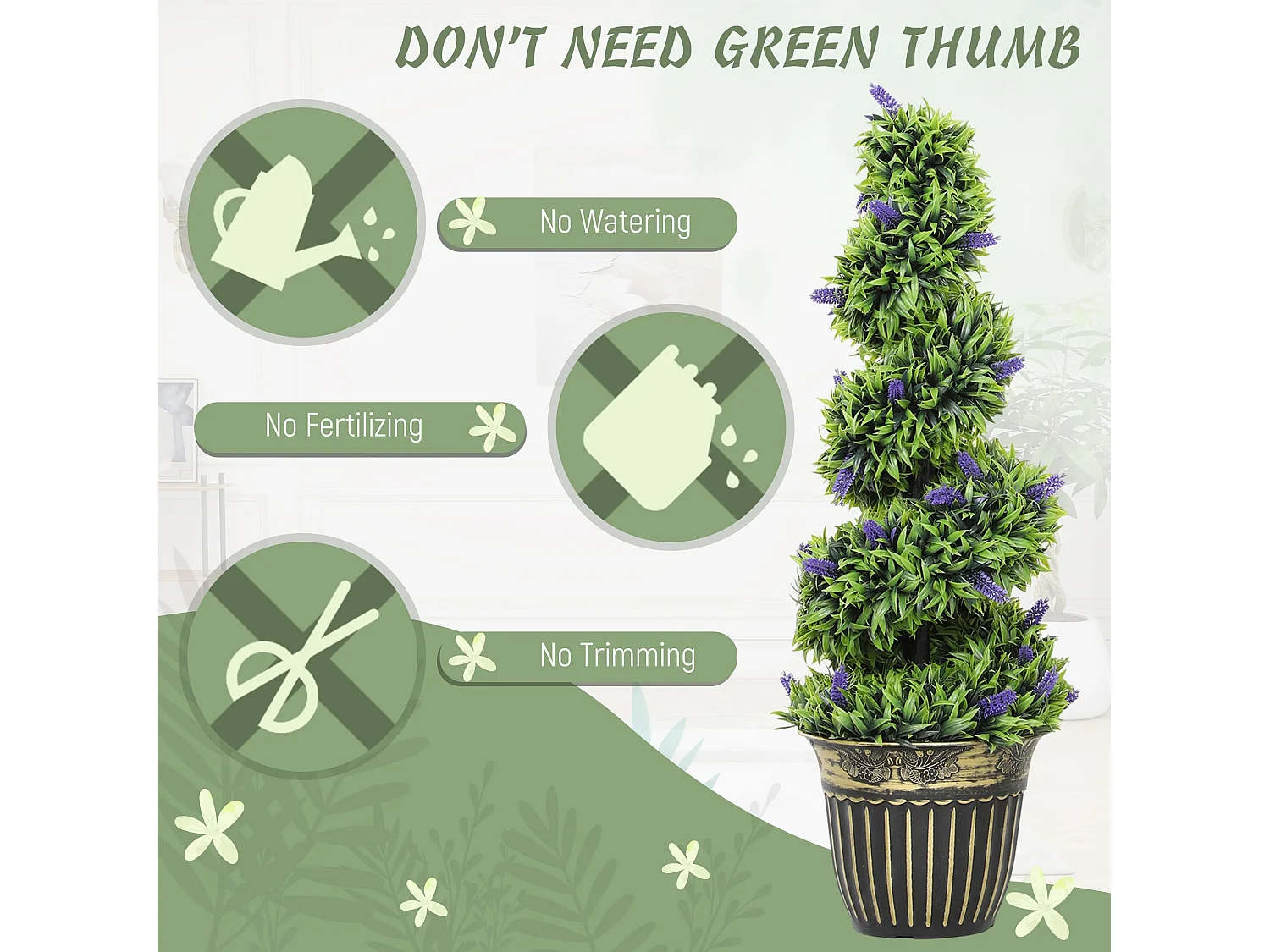 Vadi Set of 2 Artificial Lavender Topiary Trees 90cm