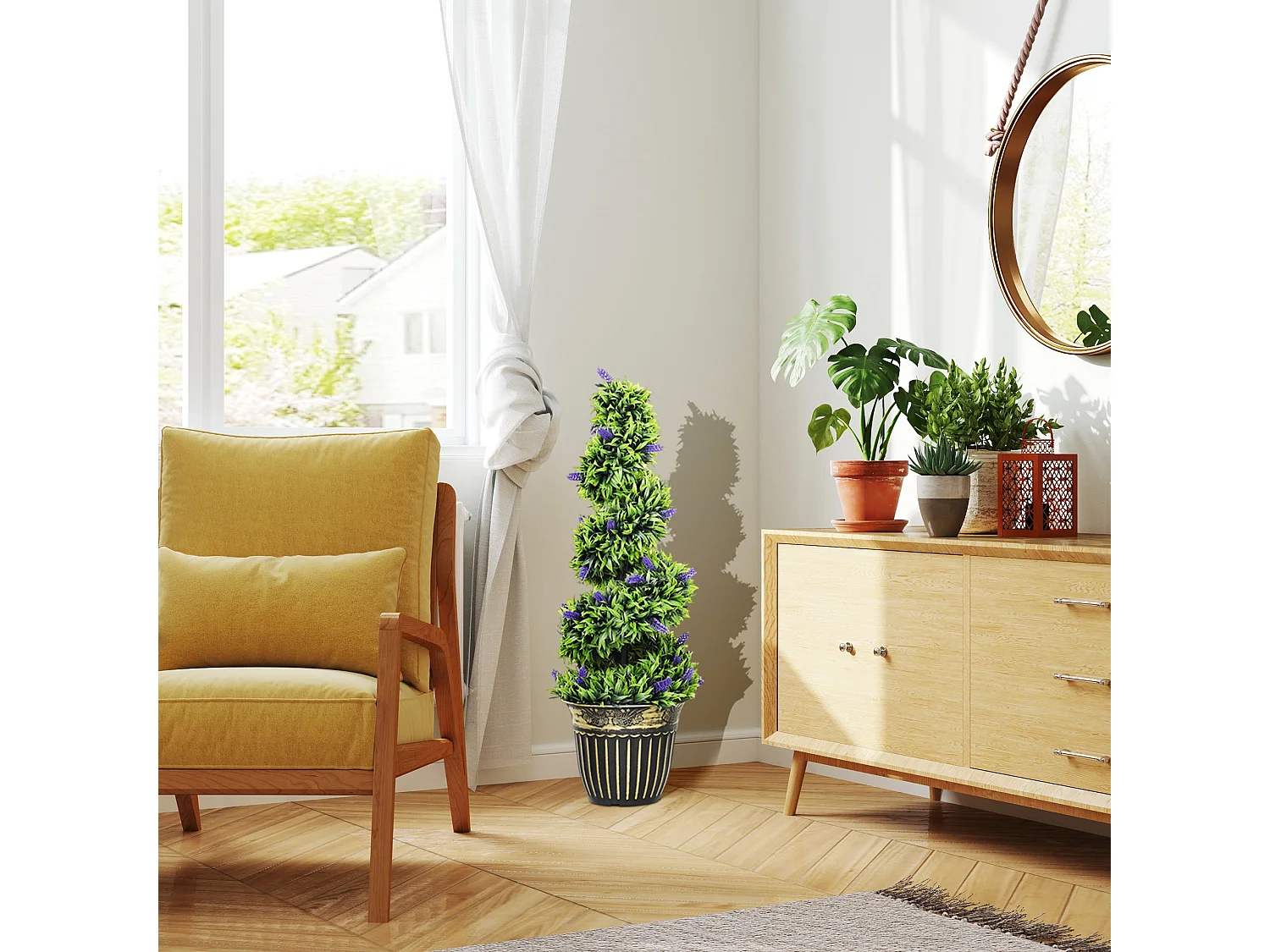 Vadi Set of 2 Artificial Lavender Topiary Trees 90cm