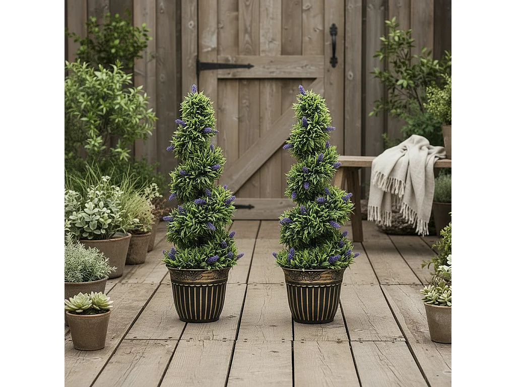 Vadi Set of 2 Artificial Lavender Topiary Trees 90cm
