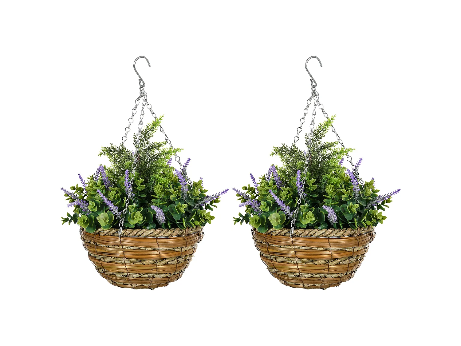Georatti Set of 2 Hanging Artificial Lavender Flower Pots for Indoor and Outdoor Display
