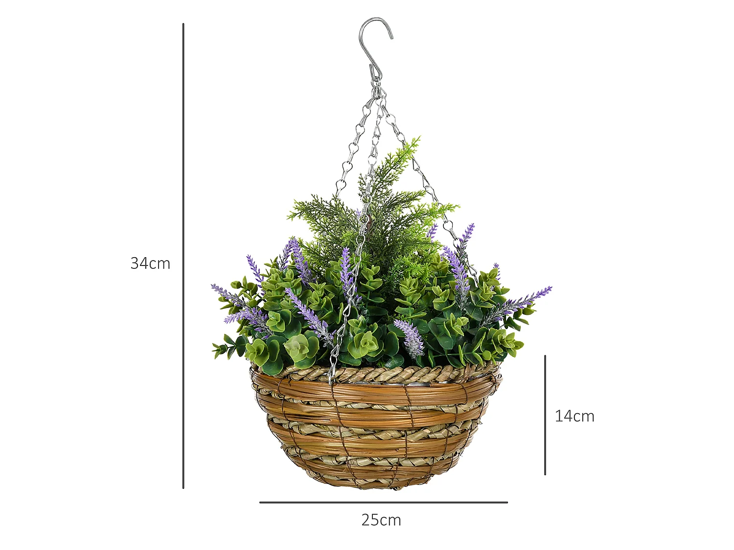 Georatti Set of 2 Hanging Artificial Lavender Flower Pots for Indoor and Outdoor Display