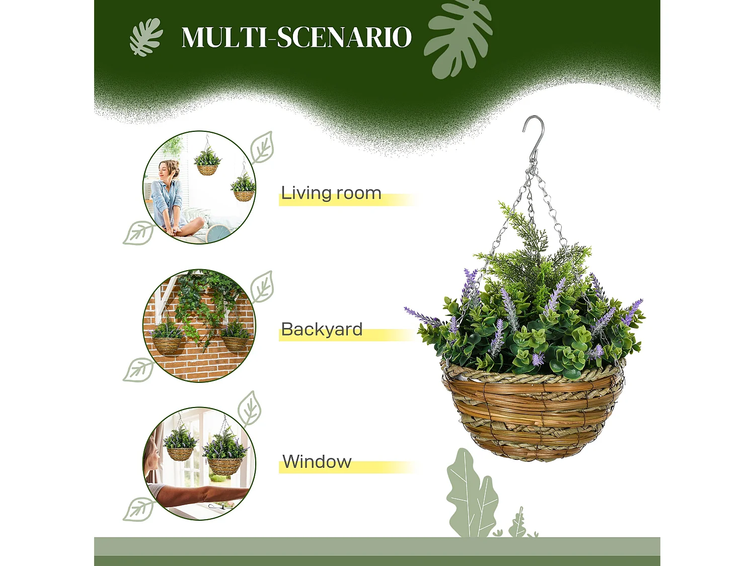 Georatti Set of 2 Hanging Artificial Lavender Flower Pots for Indoor and Outdoor Display