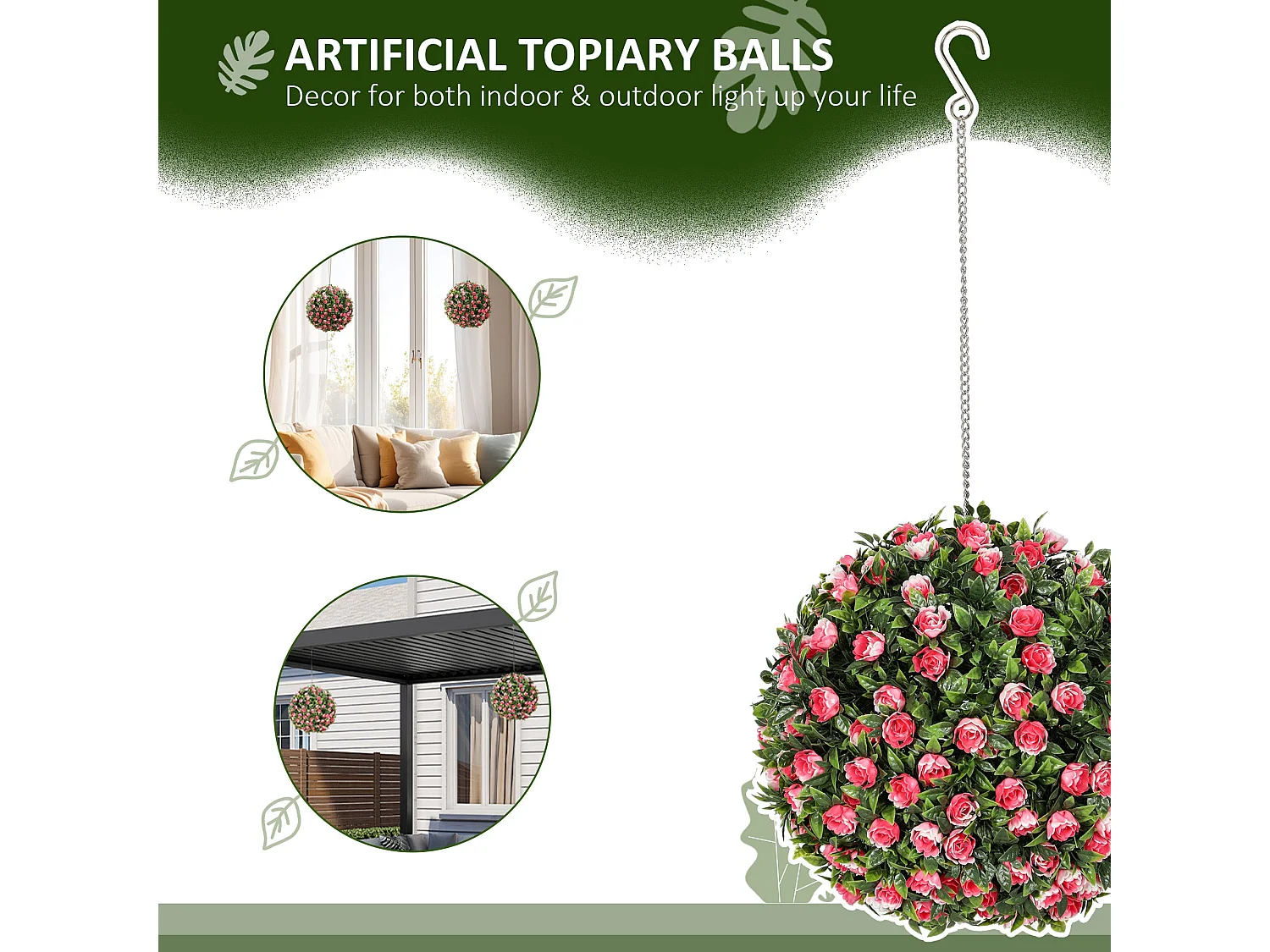 Colana Set of 2 UV Resistant Artificial Rose Topiary Balls H8 28cm Pink