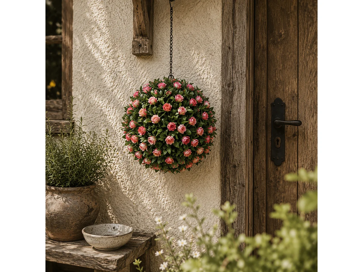 Colana Set of 2 UV Resistant Artificial Rose Topiary Balls H8 28cm Pink