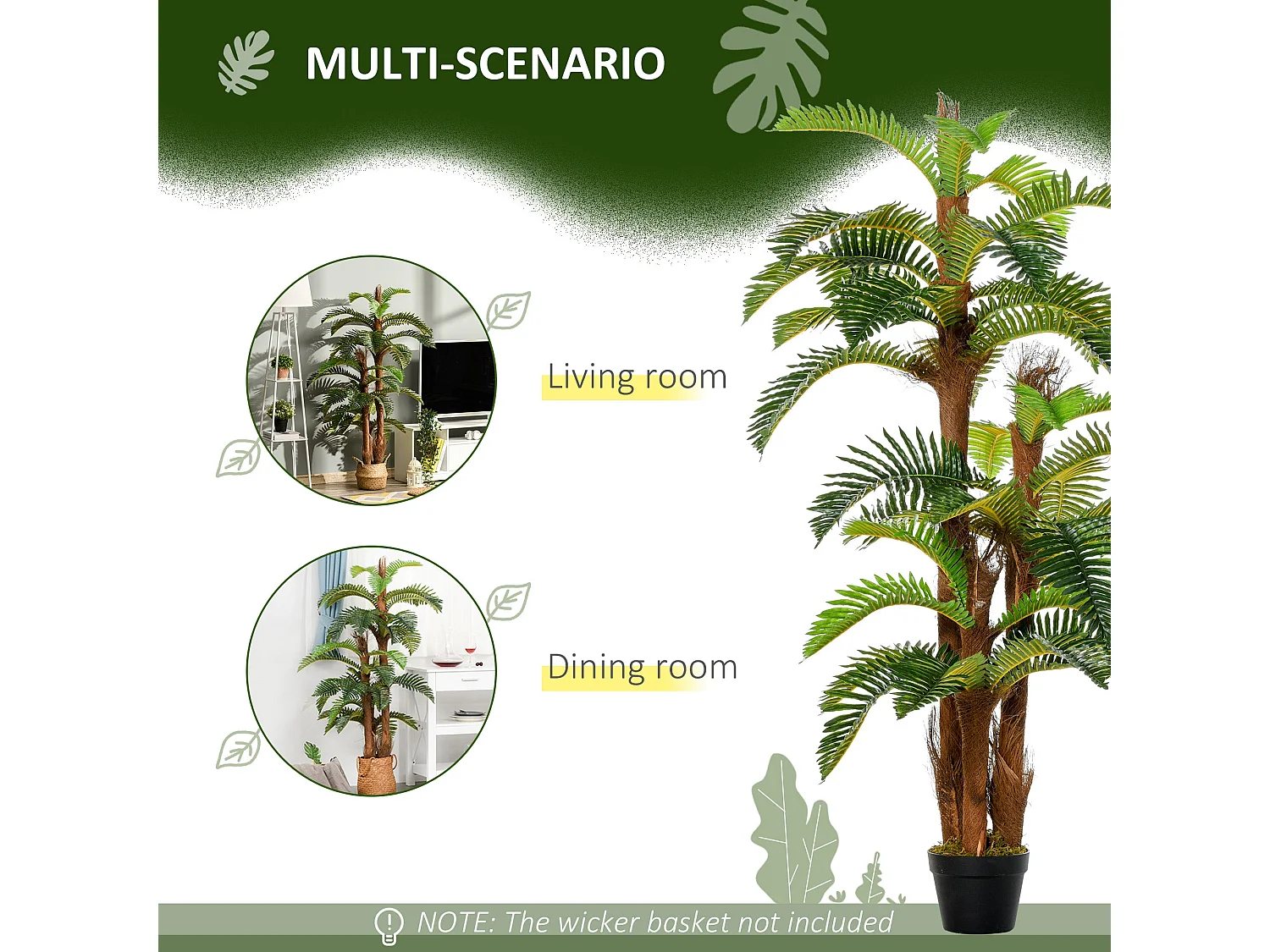 Nohane Roma Artificial Green Fern Plant 150cm Polypropylene Foliage Decorative Indoor Pot