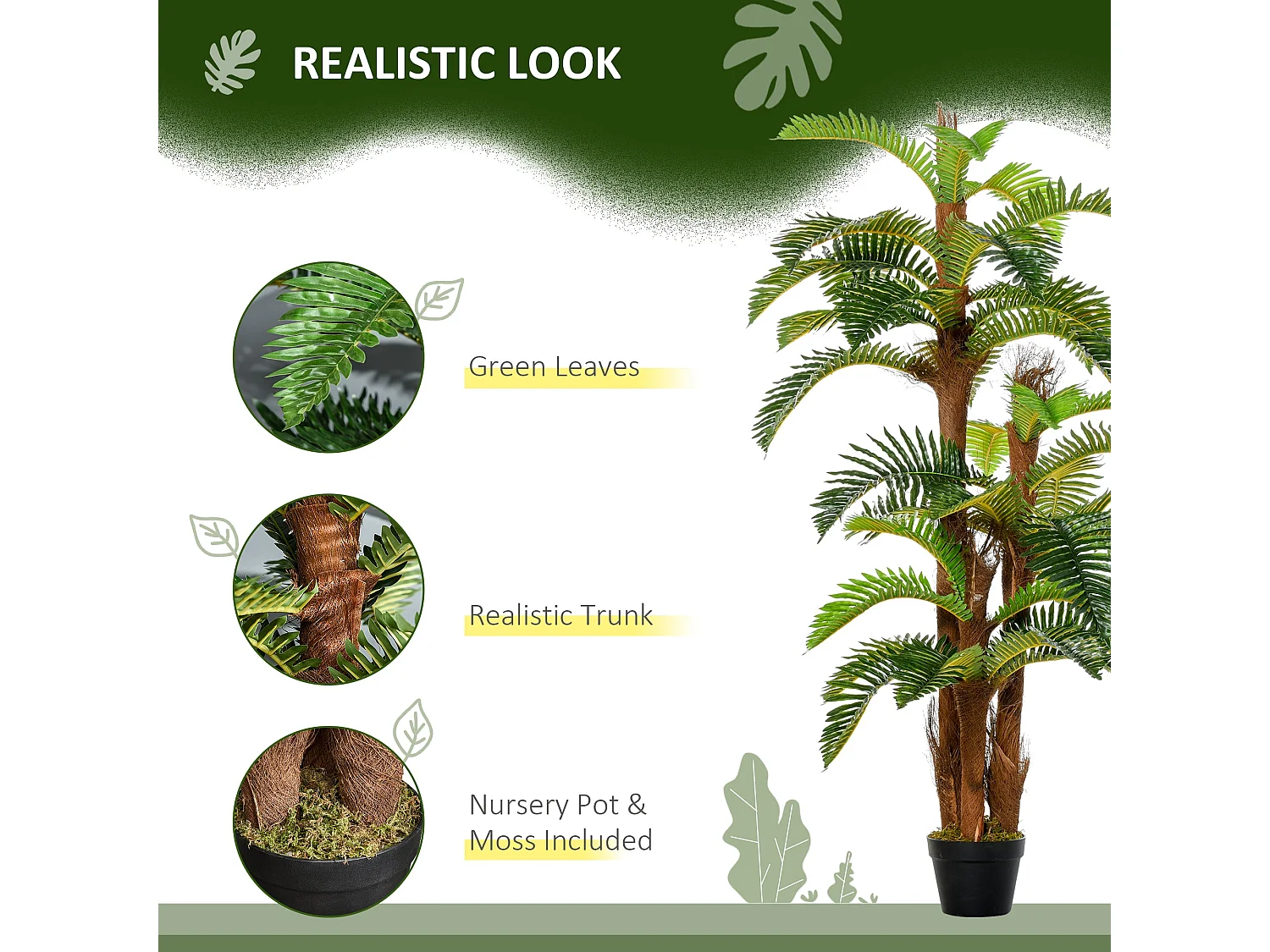 Nohane Roma Artificial Green Fern Plant 150cm Polypropylene Foliage Decorative Indoor Pot