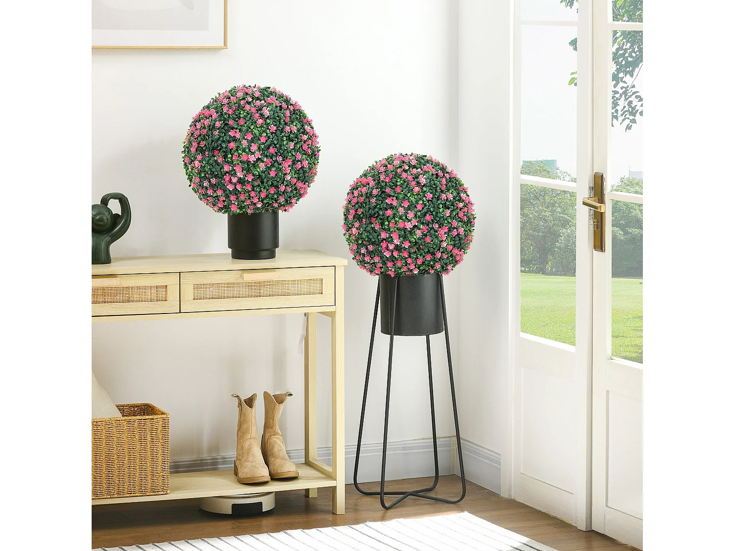 Notolu Kano Set of 2 Pink Artificial Boxwood Ball Plants 40cm