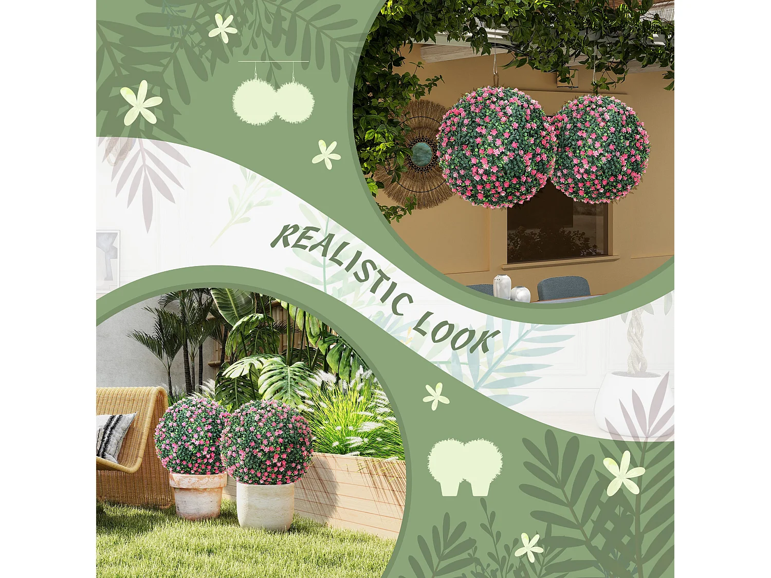 Notolu Kano Set of 2 Pink Artificial Boxwood Ball Plants 40cm