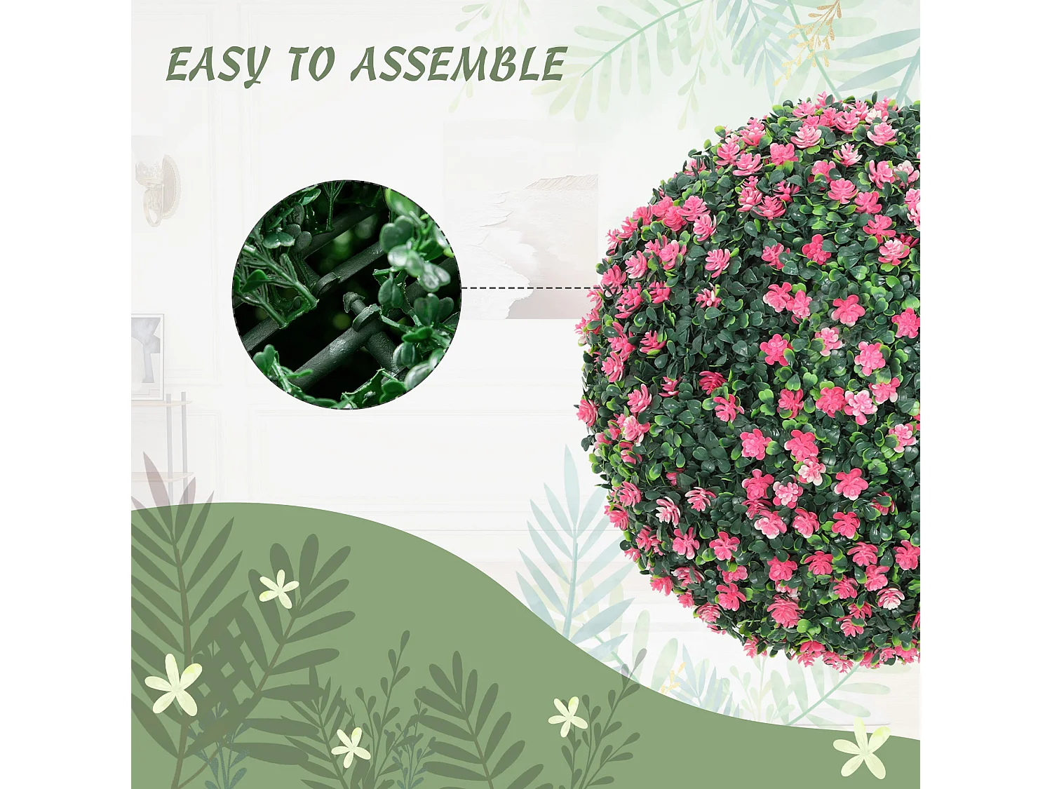 Notolu Kano Set of 2 Pink Artificial Boxwood Ball Plants 40cm