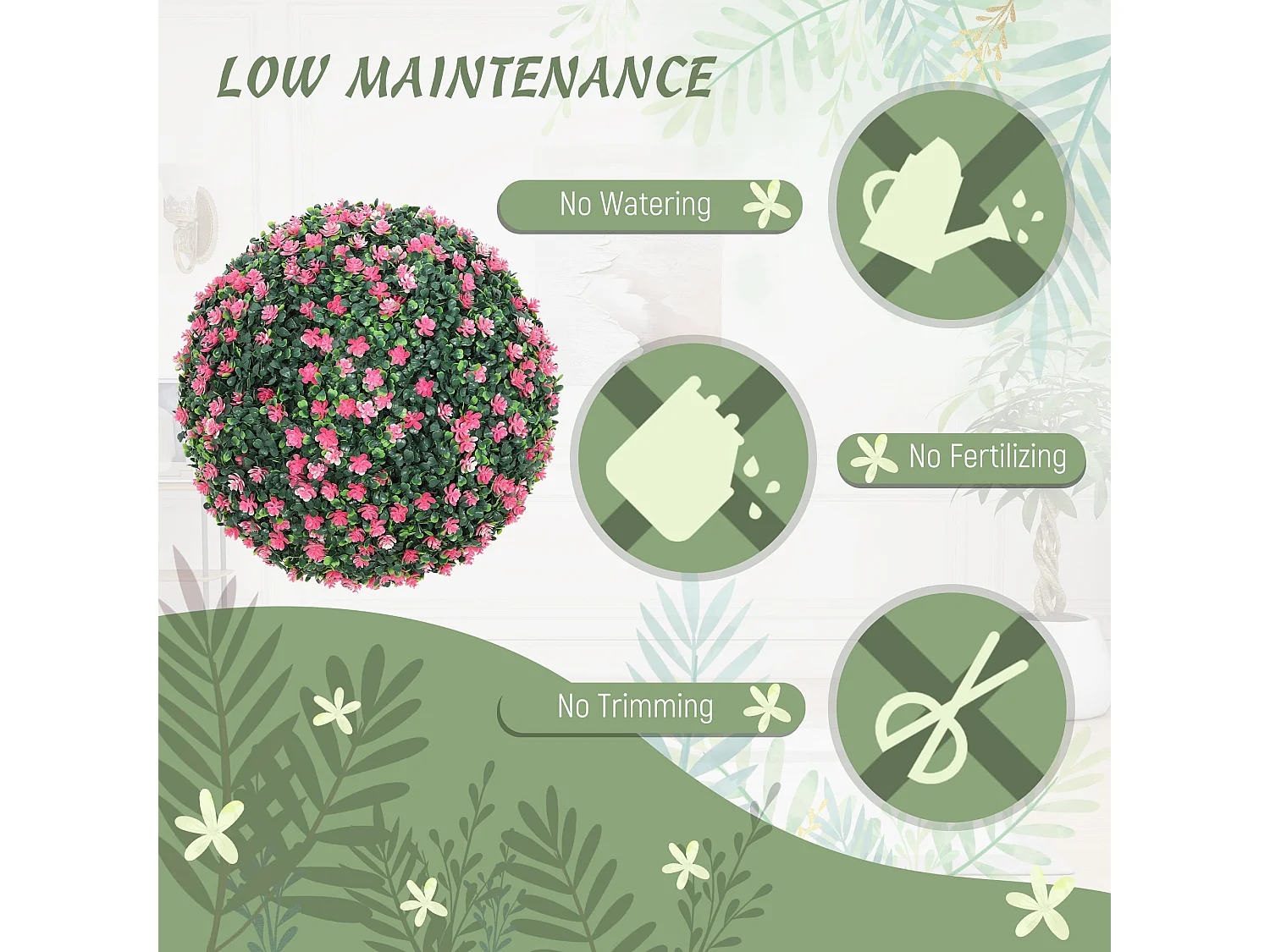 Notolu Kano Set of 2 Pink Artificial Boxwood Ball Plants 40cm
