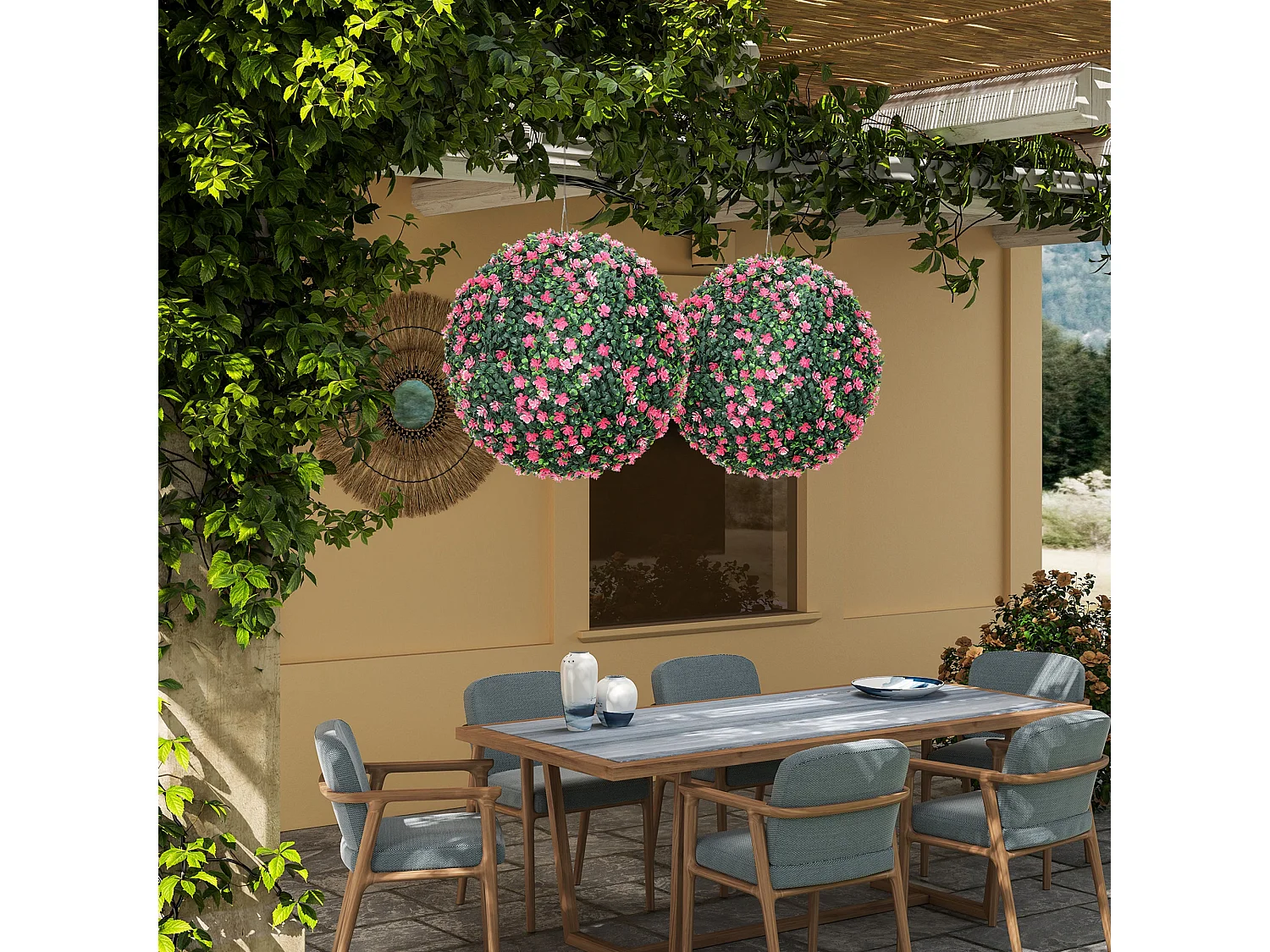 Notolu Kano Set of 2 Pink Artificial Boxwood Ball Plants 40cm