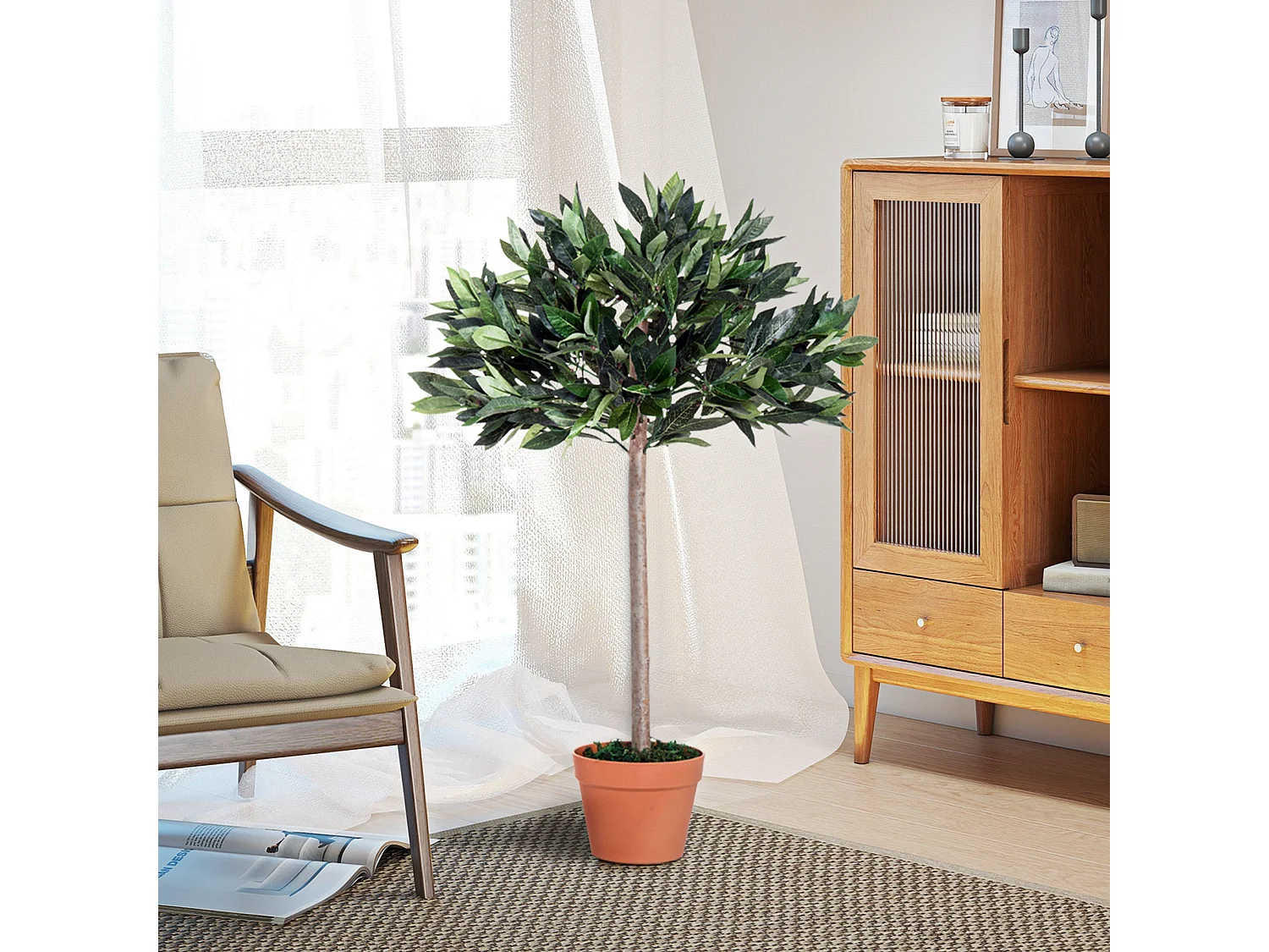 Niladi Artificial Olive Tree 104cm Green Leaves with Orange Accent Pot