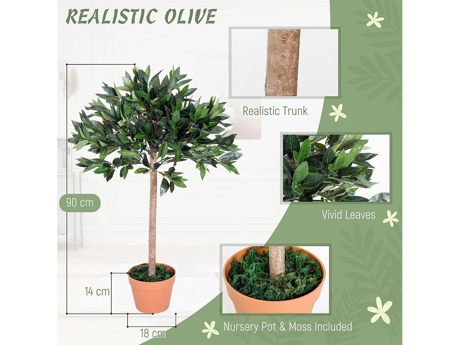 Niladi Artificial Olive Tree 104cm Green Leaves with Orange Accent Pot