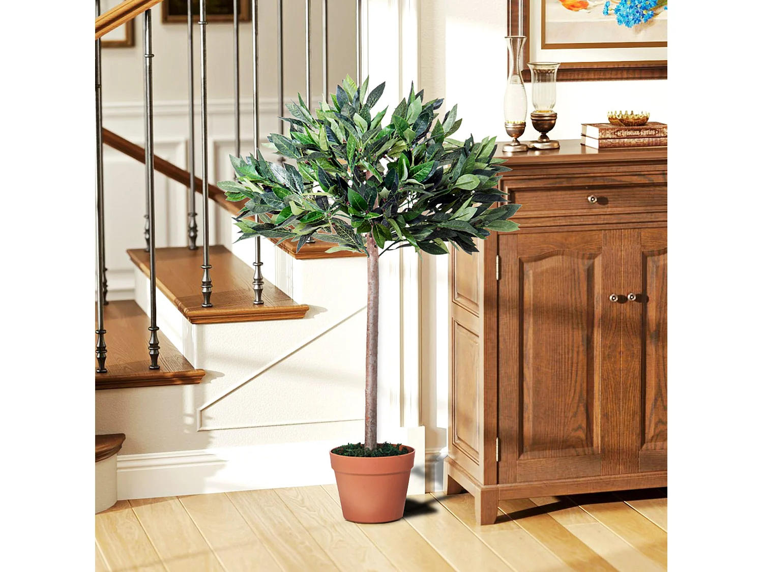 Niladi Artificial Olive Tree 104cm Green Leaves with Orange Accent Pot