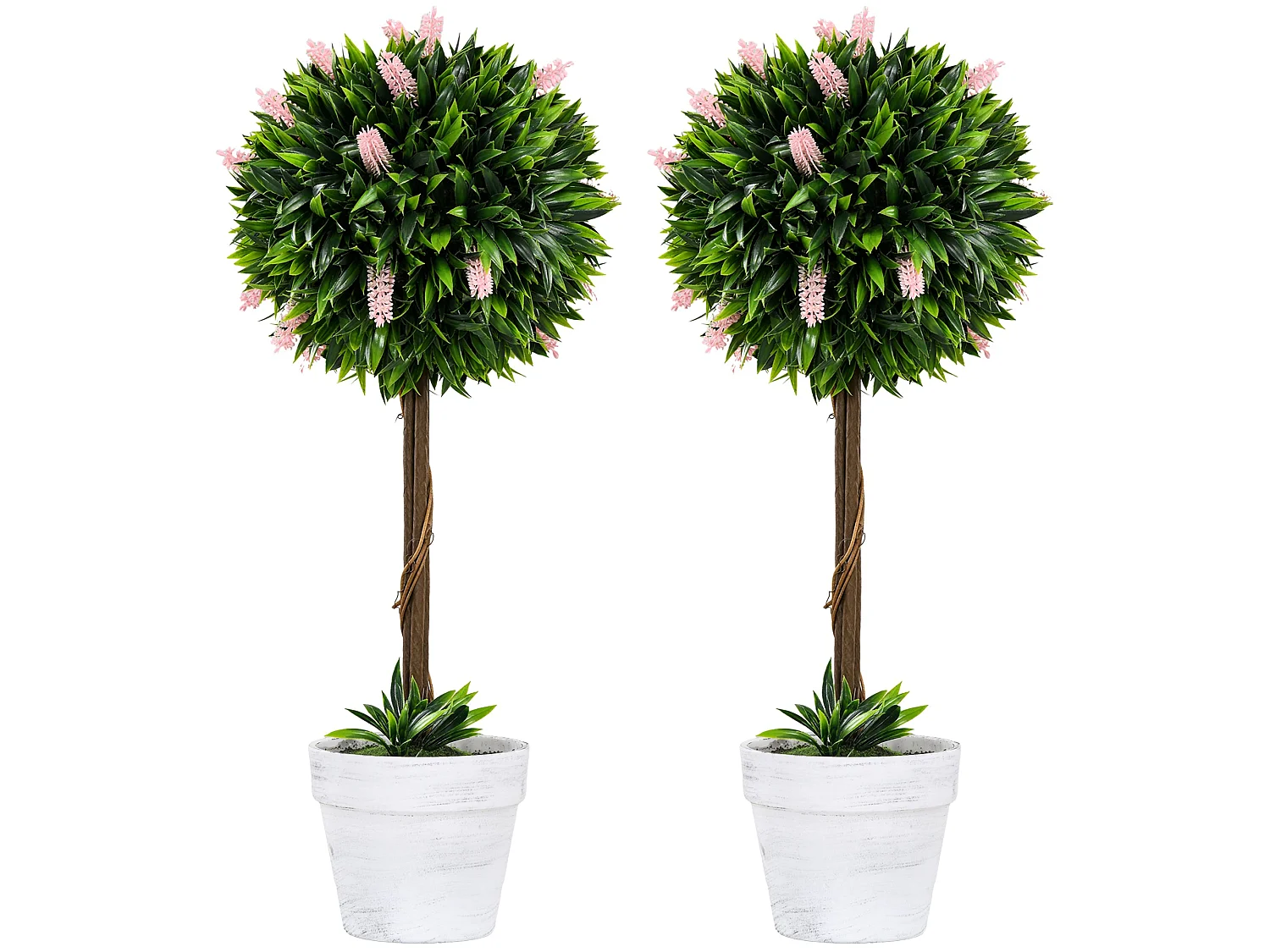 Yodina Set of 2 Pink Artificial Flower Ball Trees with Pots 60cm