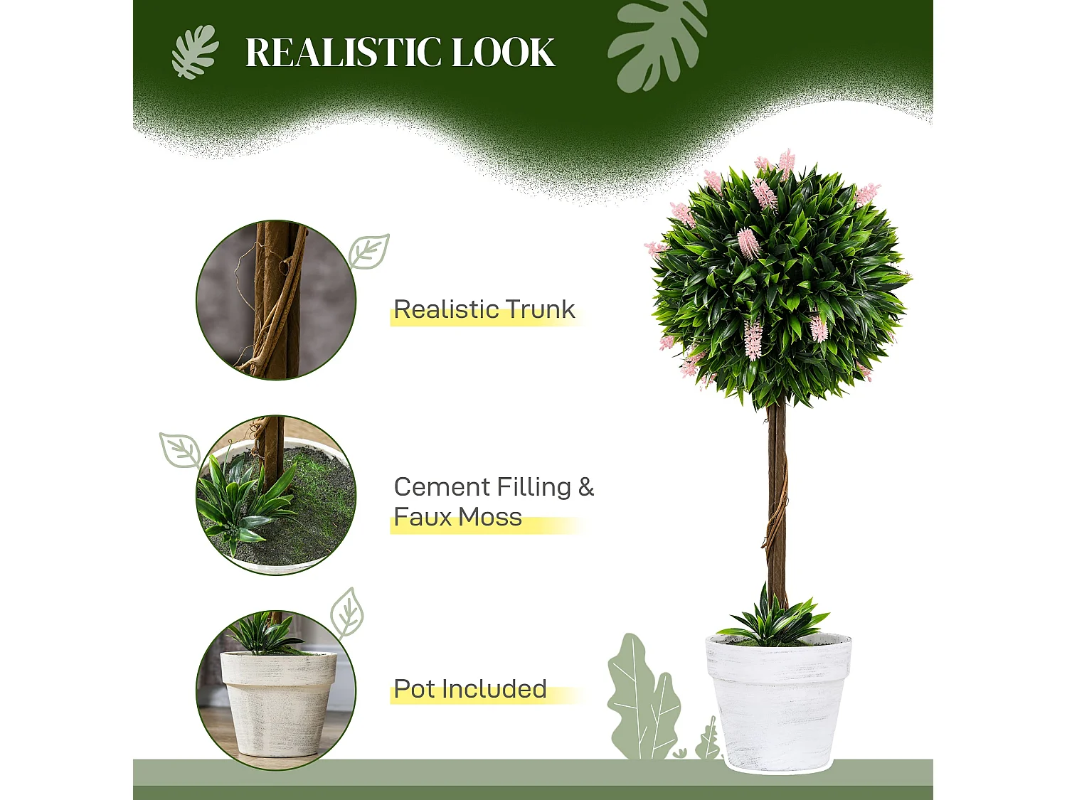 Yodina Set of 2 Pink Artificial Flower Ball Trees with Pots 60cm
