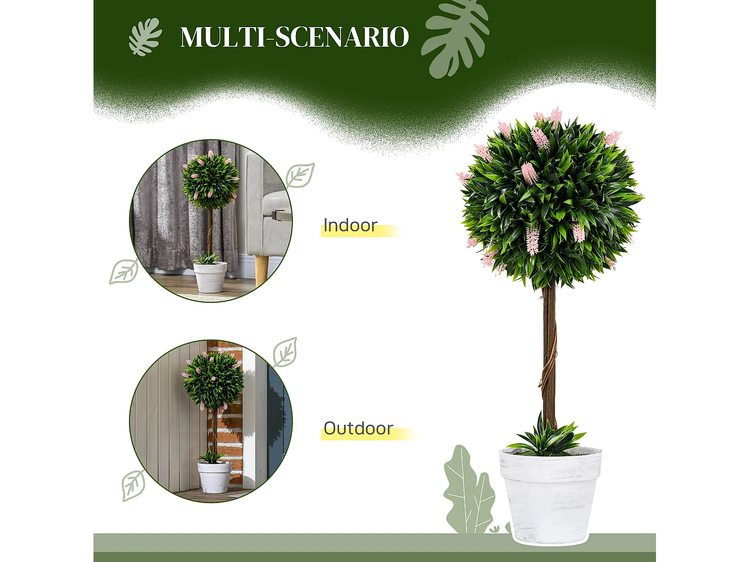 Yodina Set of 2 Pink Artificial Flower Ball Trees with Pots 60cm