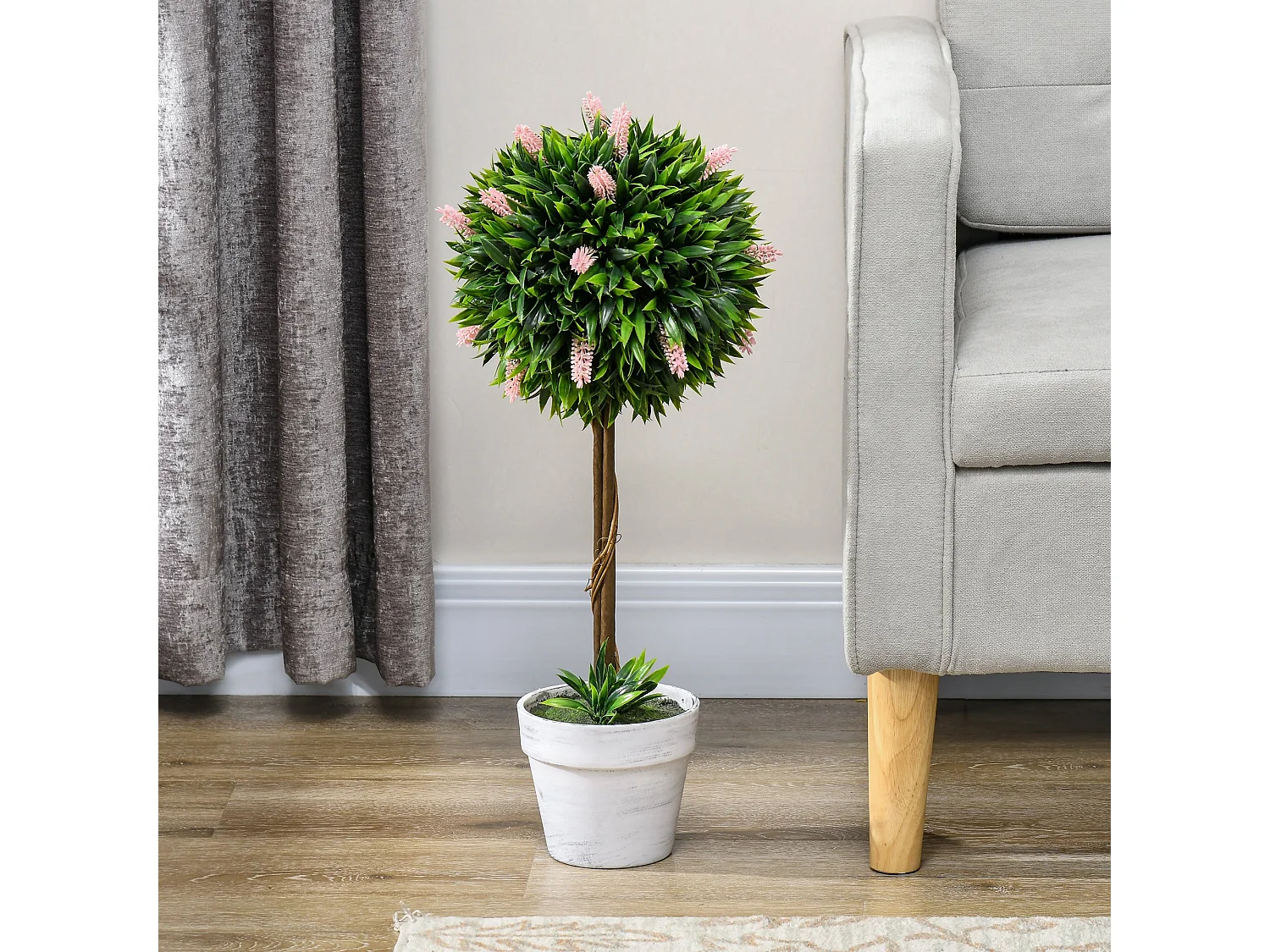 Yodina Set of 2 Pink Artificial Flower Ball Trees with Pots 60cm