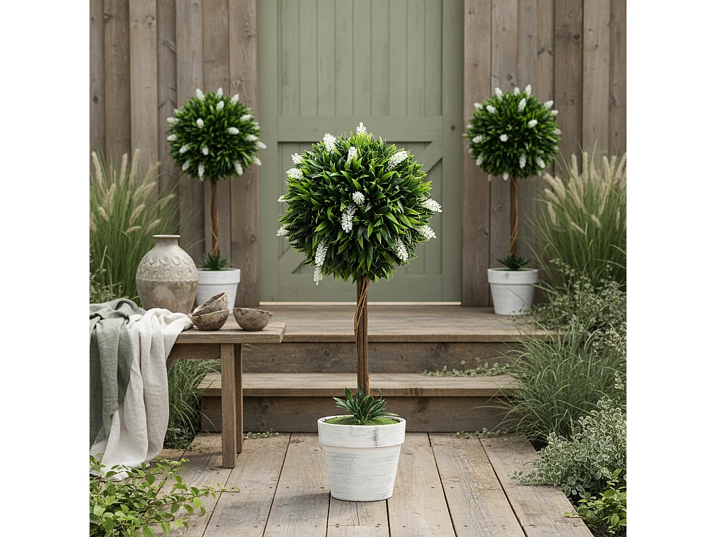 Yodina Set of 2 Pink Artificial Flower Ball Trees with Pots 60cm