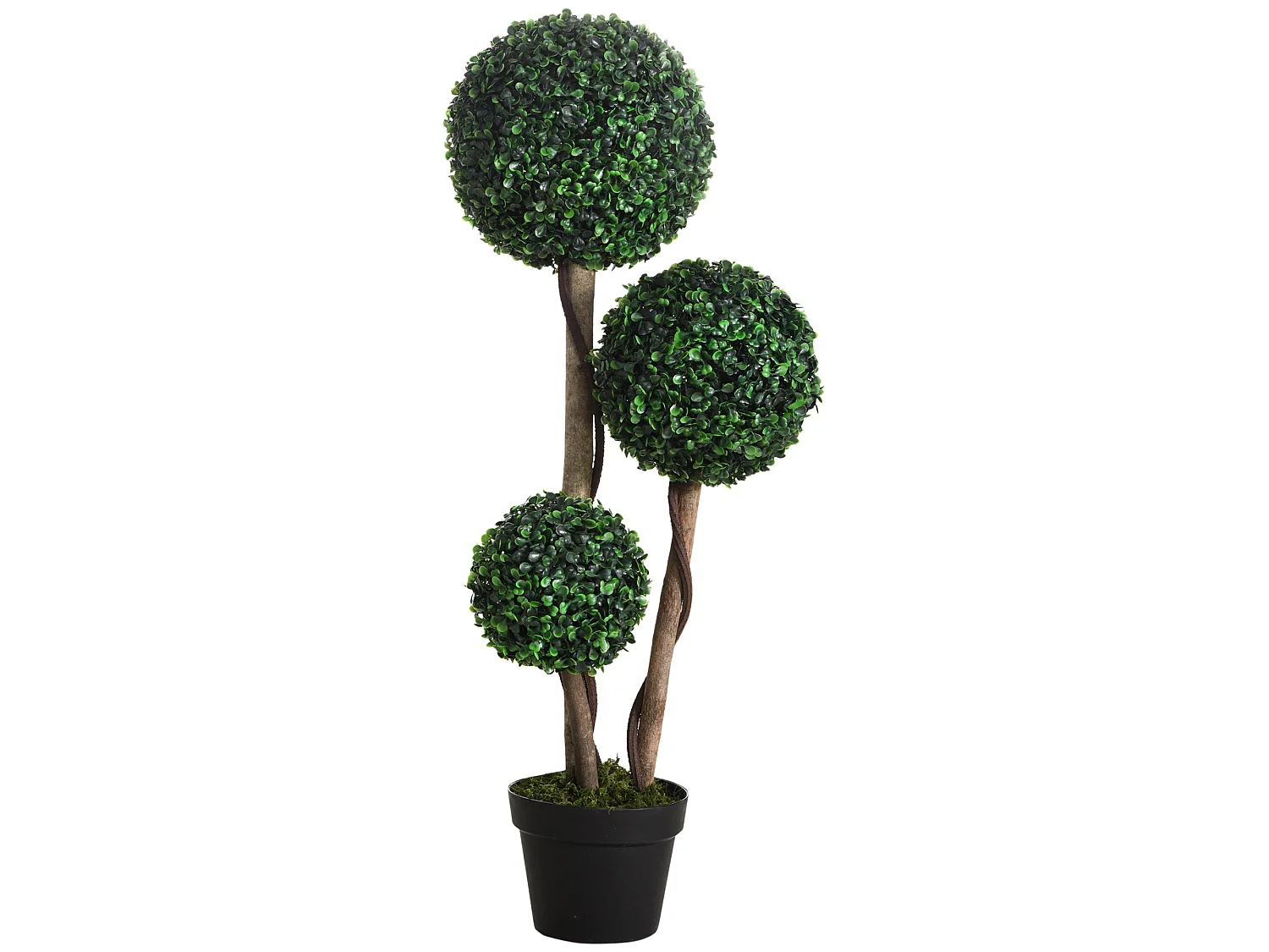Moneri Dark Green Artificial Boxwood Three Ball Topiary Tree in Weighted Pot 90cm
