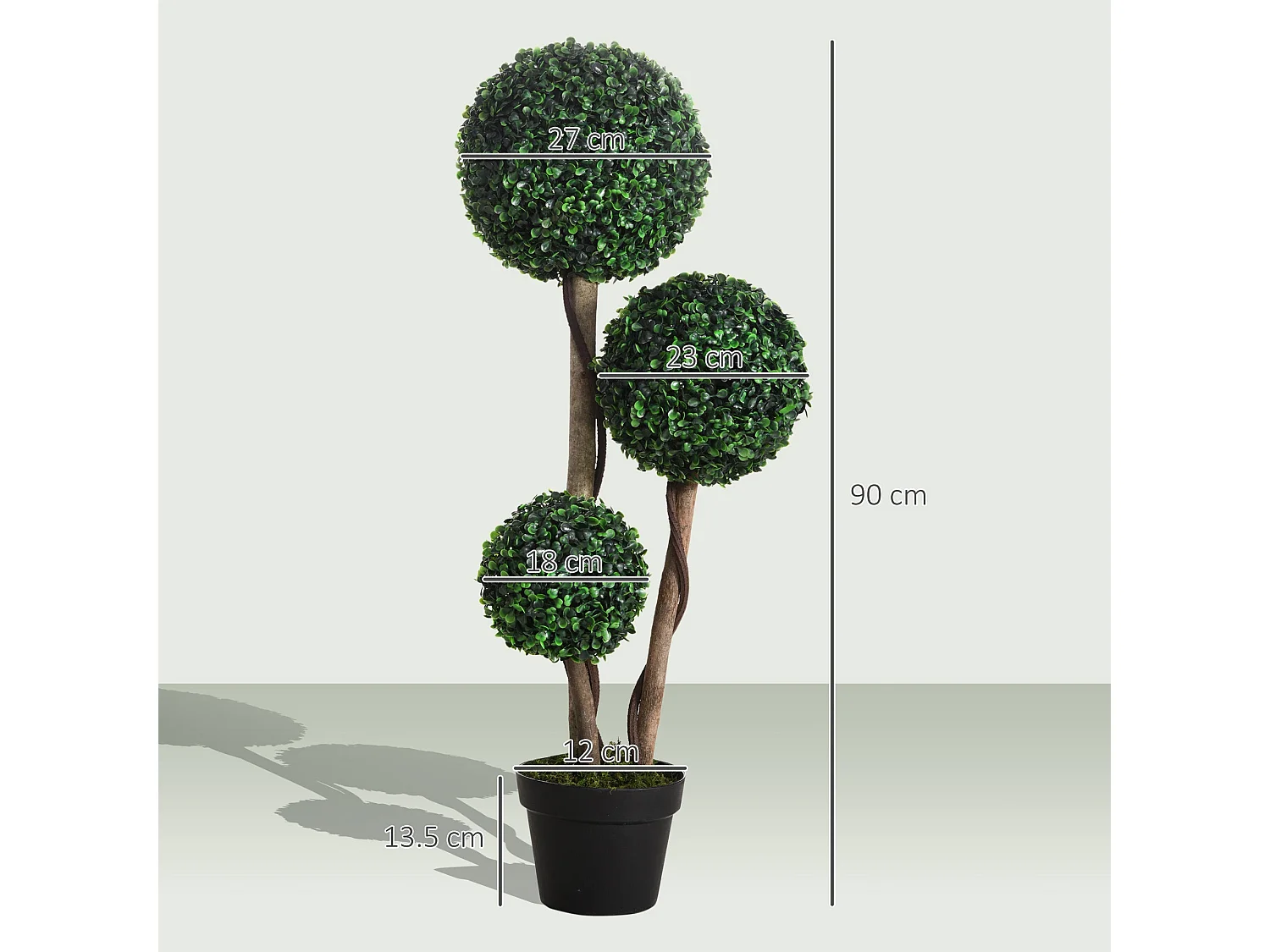 Moneri Dark Green Artificial Boxwood Three Ball Topiary Tree in Weighted Pot 90cm