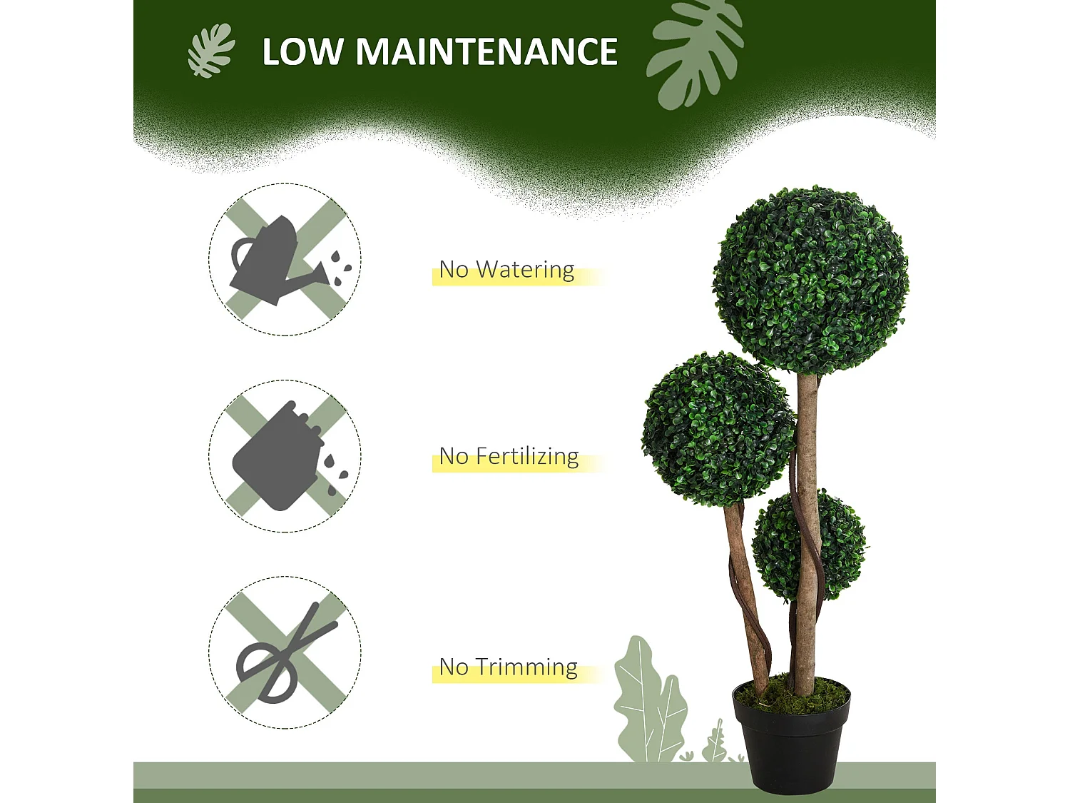 Moneri Dark Green Artificial Boxwood Three Ball Topiary Tree in Weighted Pot 90cm