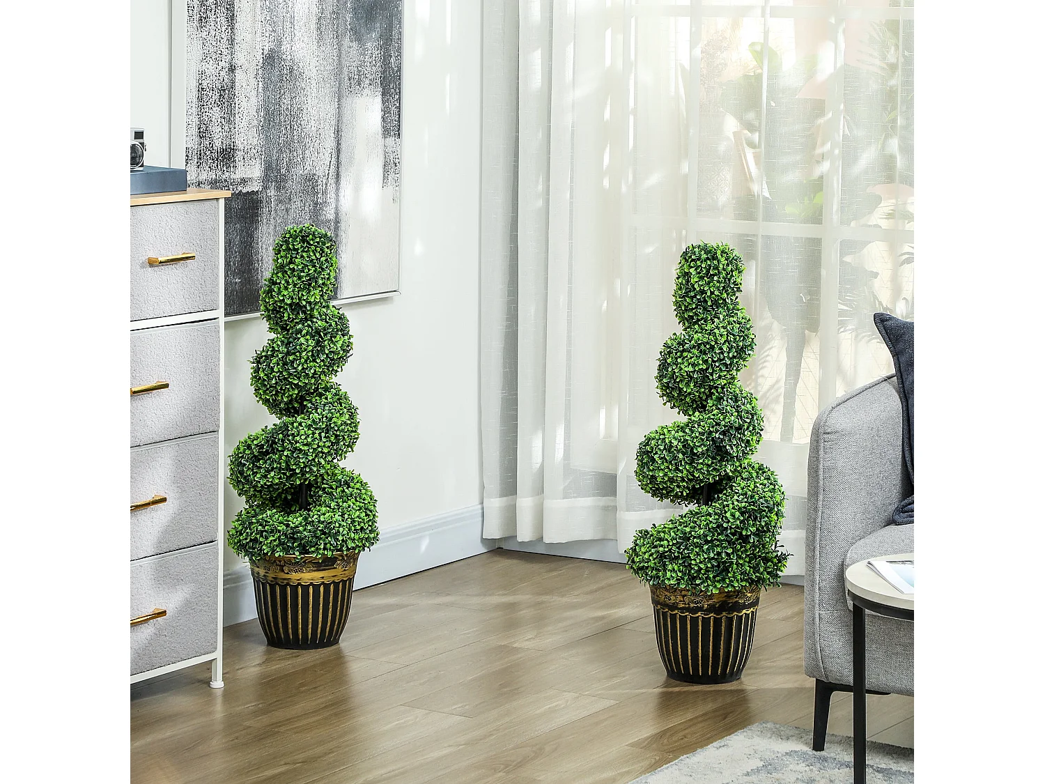 Kayoyo Set of 2 Artificial Spiral Boxwood Topiary Trees 90cm Decorative Plants