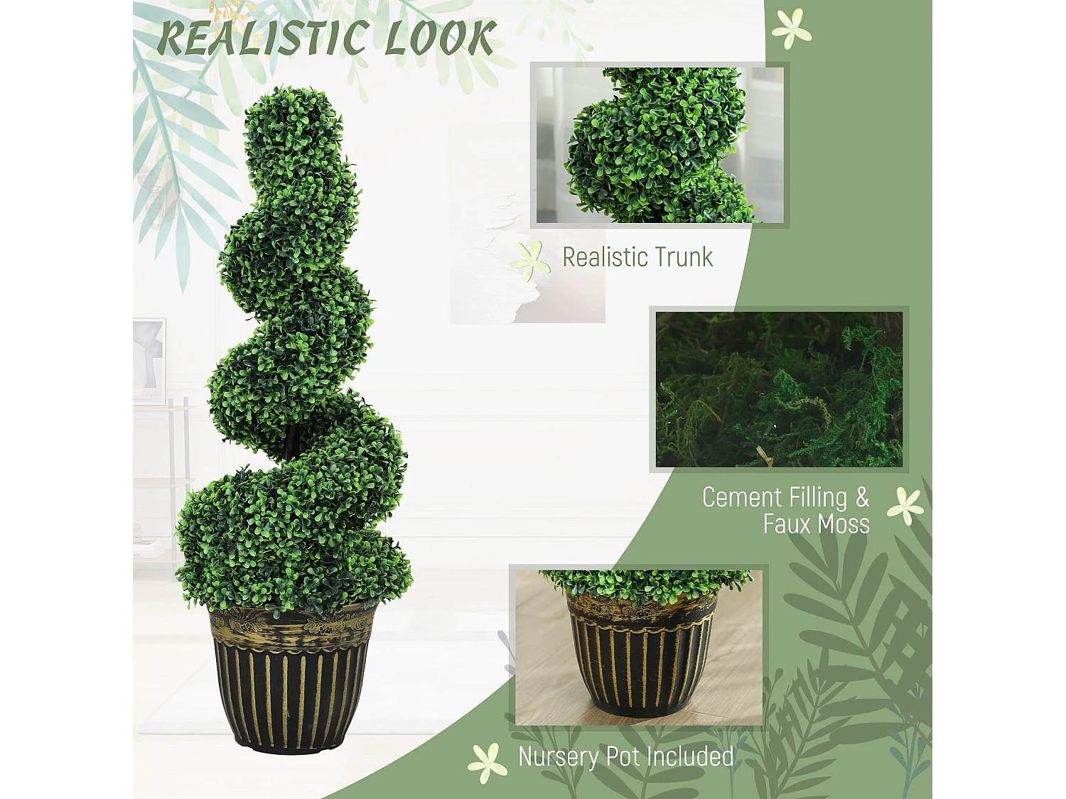 Kayoyo Set of 2 Artificial Spiral Boxwood Topiary Trees 90cm Decorative Plants