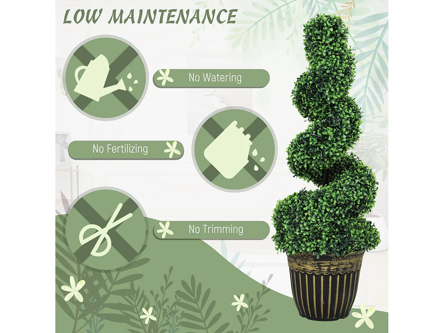 Kayoyo Set of 2 Artificial Spiral Boxwood Topiary Trees 90cm Decorative Plants