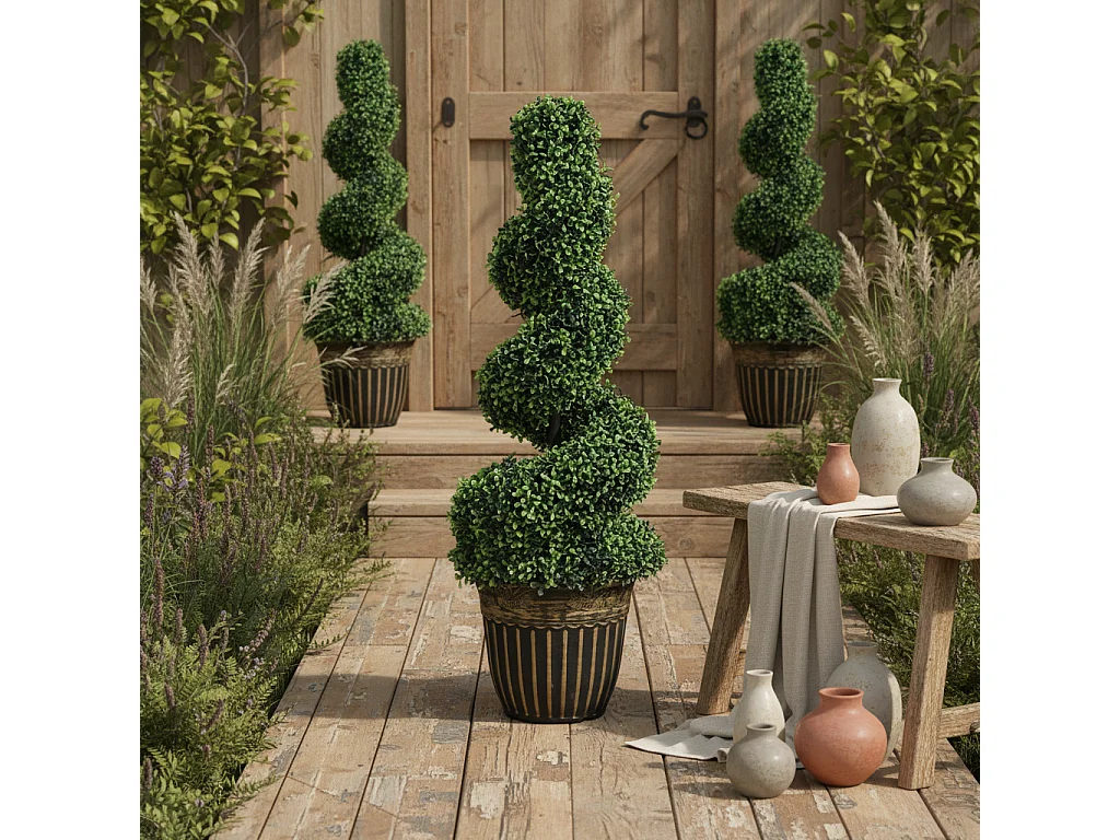 Kayoyo Set of 2 Artificial Spiral Boxwood Topiary Trees 90cm Decorative Plants