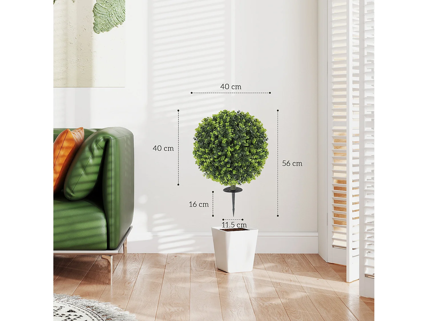 Set of 2 Artificial Boxwood Topiary Balls with Ground Stakes 40cm