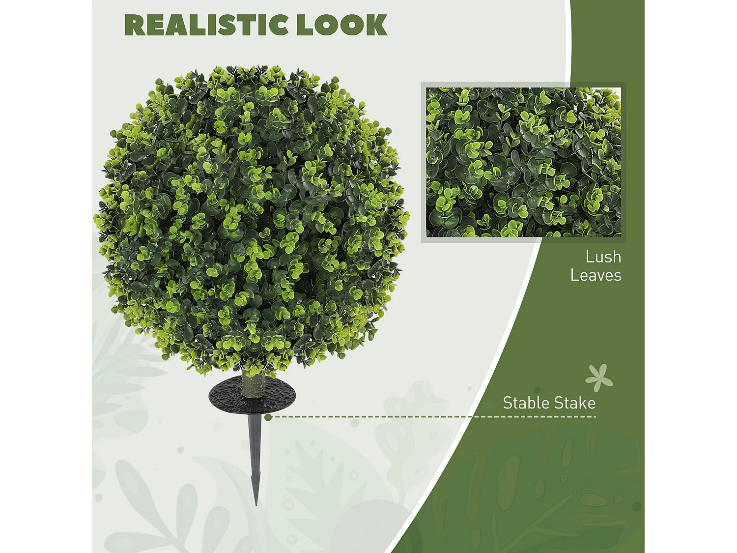 Set of 2 Artificial Boxwood Topiary Balls with Ground Stakes 40cm