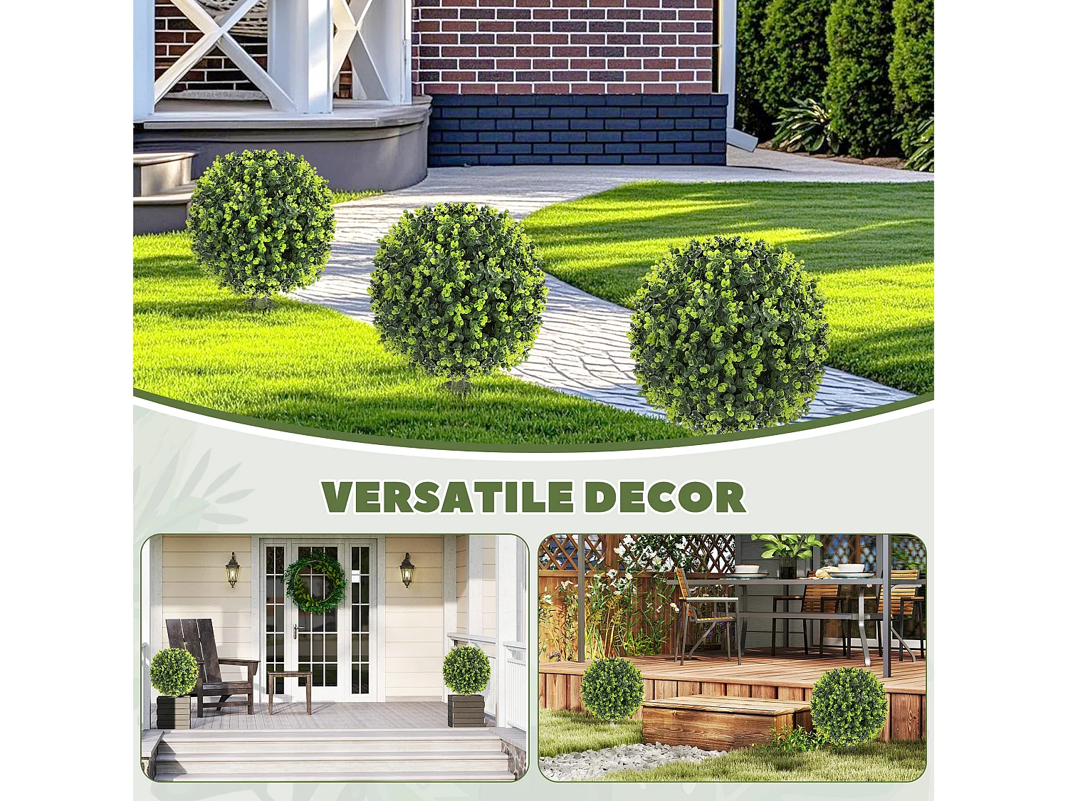 Set of 2 Artificial Boxwood Topiary Balls with Ground Stakes 40cm