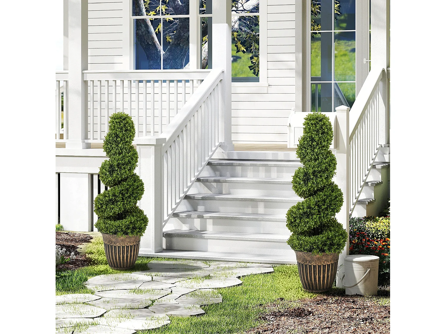 Faha Set of 2 Artificial Spiral Boxwood Topiary Trees in Pots 90cm