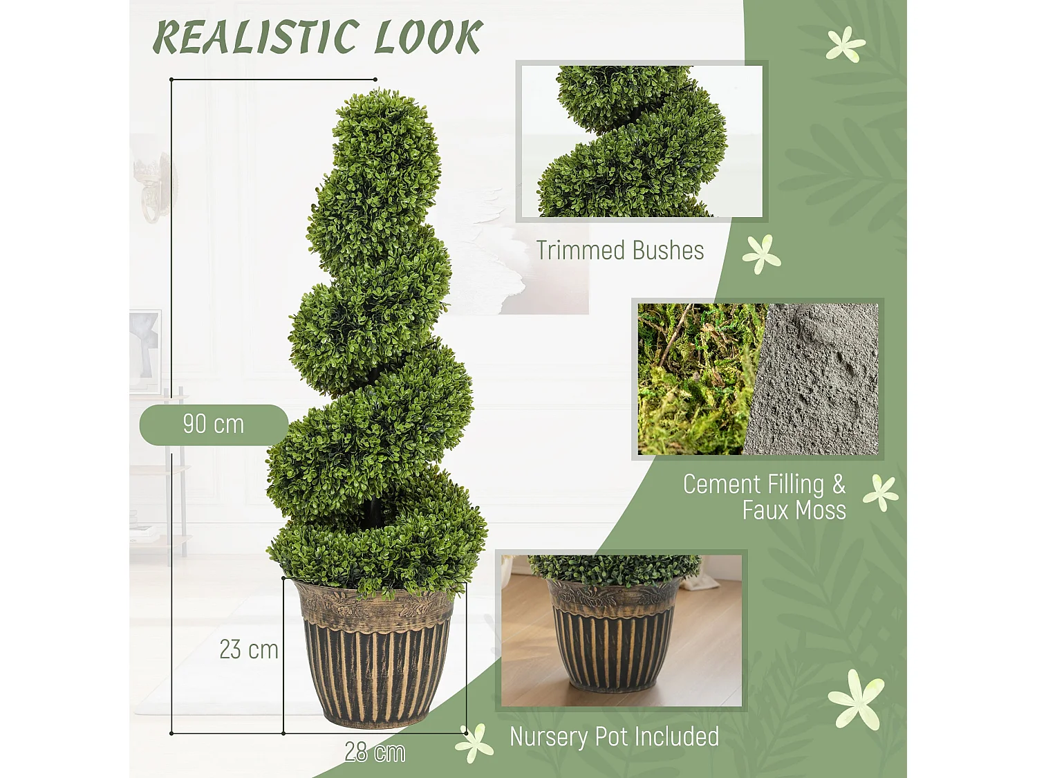 Faha Set of 2 Artificial Spiral Boxwood Topiary Trees in Pots 90cm