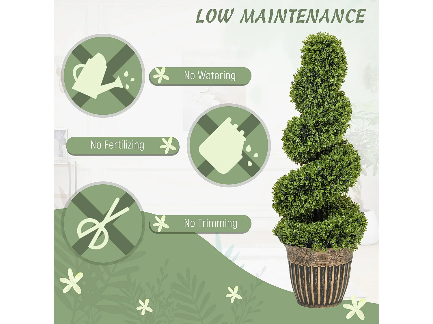 Faha Set of 2 Artificial Spiral Boxwood Topiary Trees in Pots 90cm