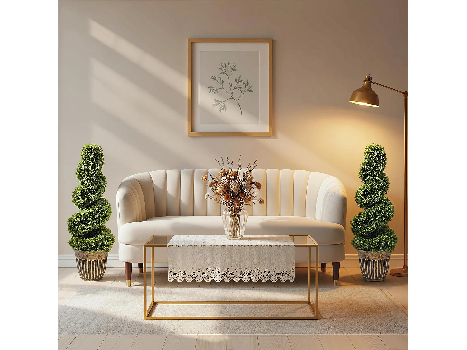 Faha Set of 2 Artificial Spiral Boxwood Topiary Trees in Pots 90cm
