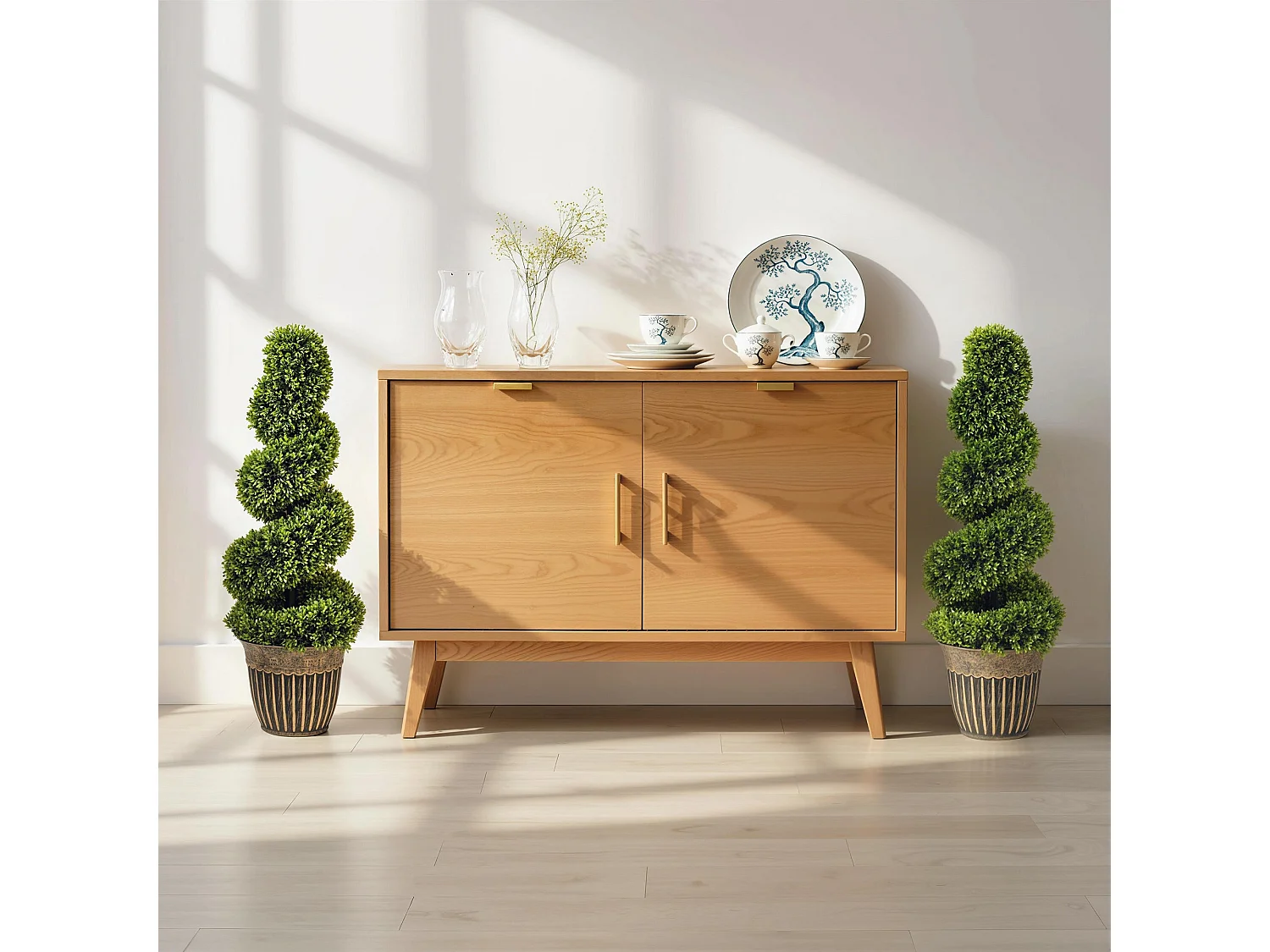 Faha Set of 2 Artificial Spiral Boxwood Topiary Trees in Pots 90cm