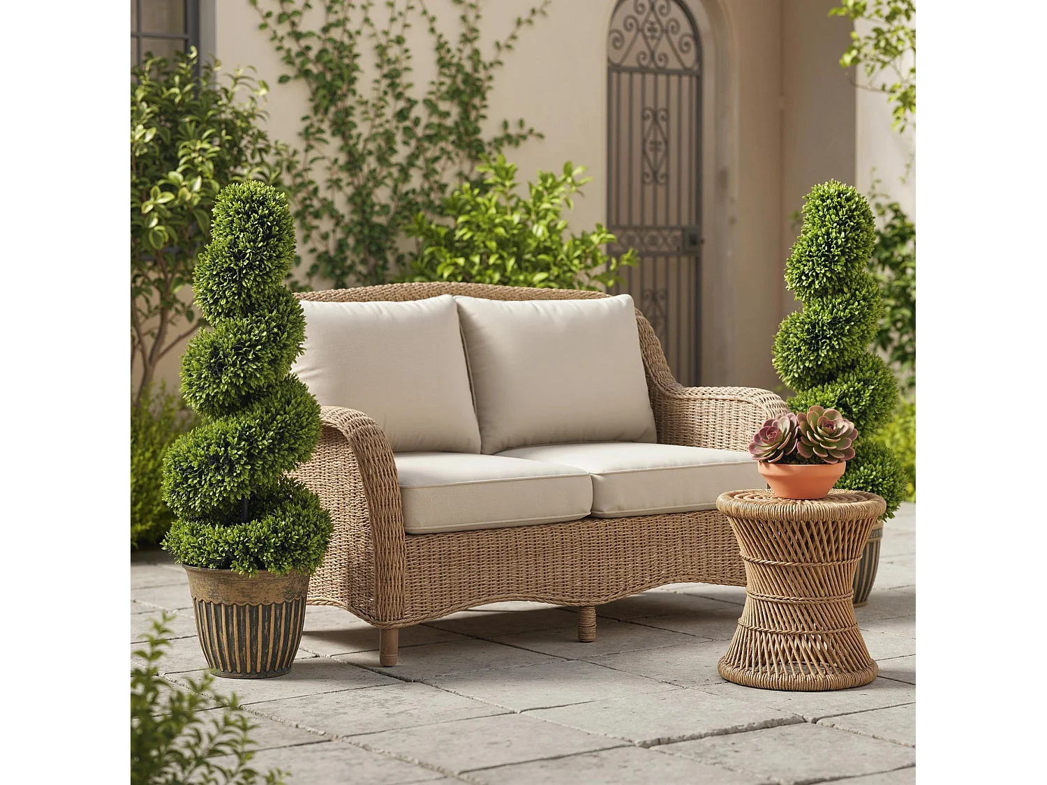 Faha Set of 2 Artificial Spiral Boxwood Topiary Trees in Pots 90cm