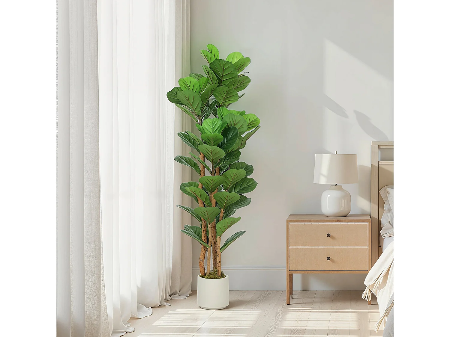 Toelna Artificial Fiddle Leaf Fig Tree 150cm Broad Green Leaves