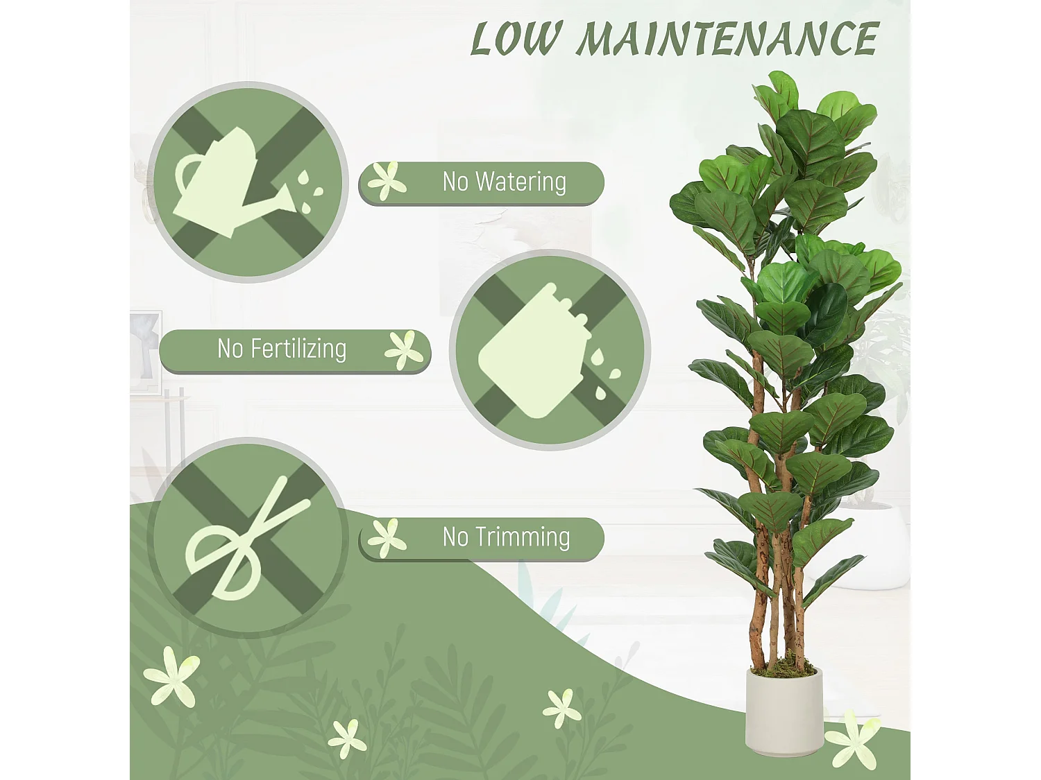 Toelna Artificial Fiddle Leaf Fig Tree 150cm Broad Green Leaves