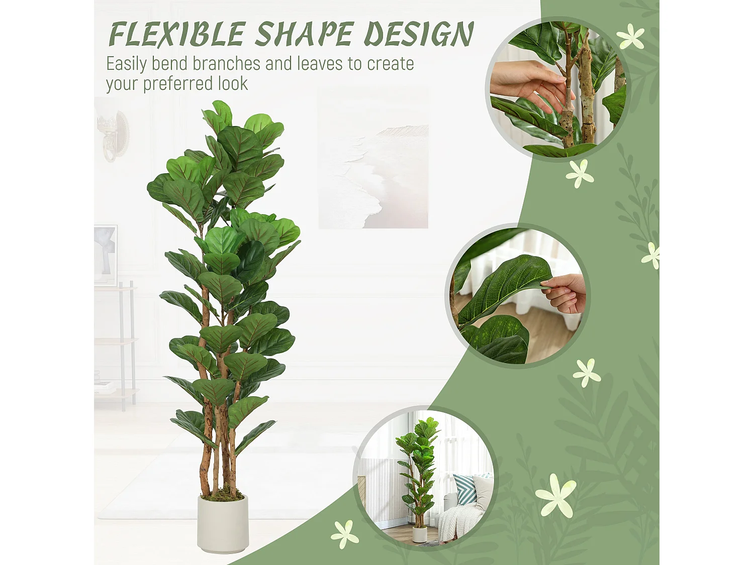 Toelna Artificial Fiddle Leaf Fig Tree 150cm Broad Green Leaves