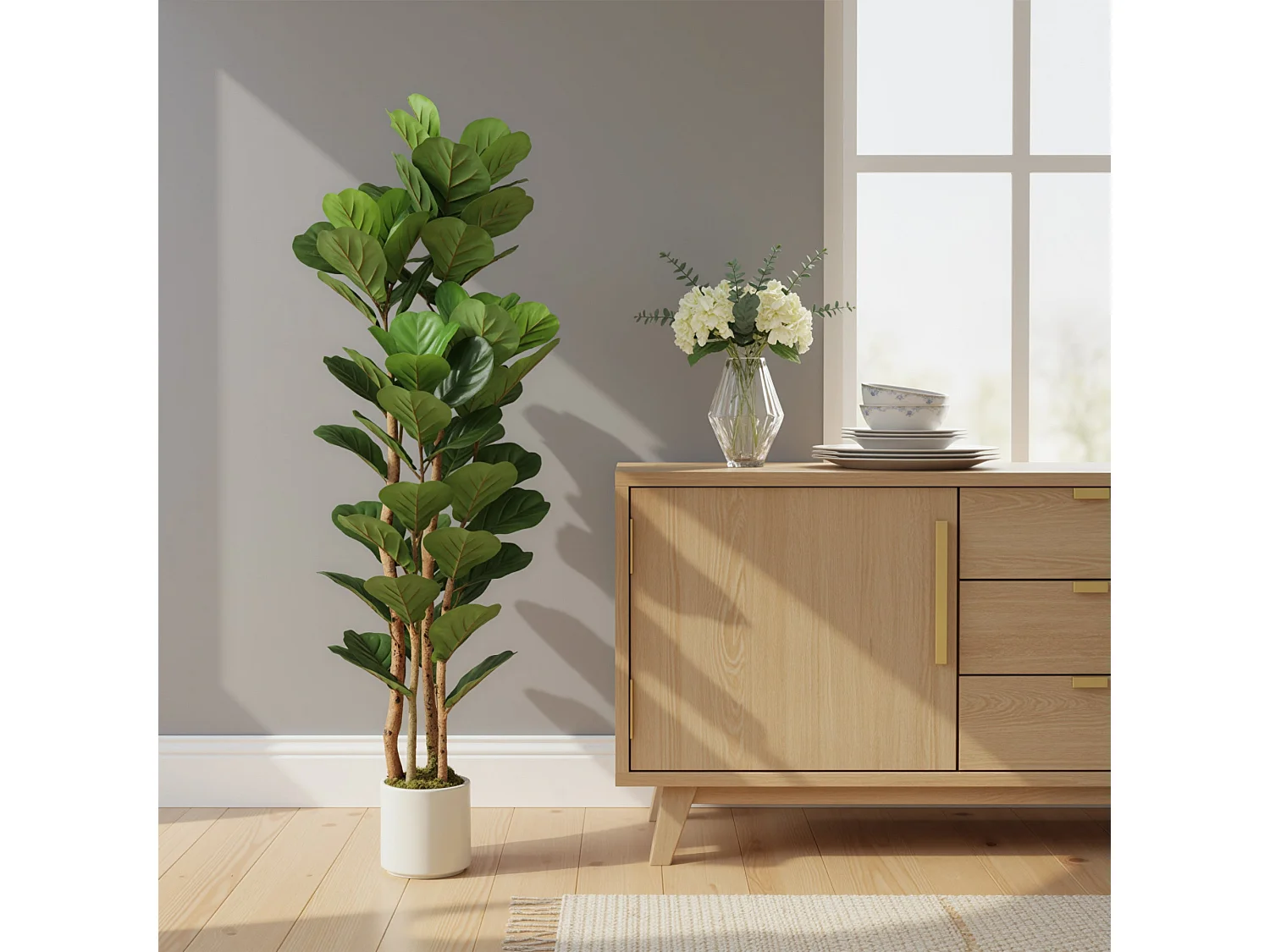Toelna Artificial Fiddle Leaf Fig Tree 150cm Broad Green Leaves