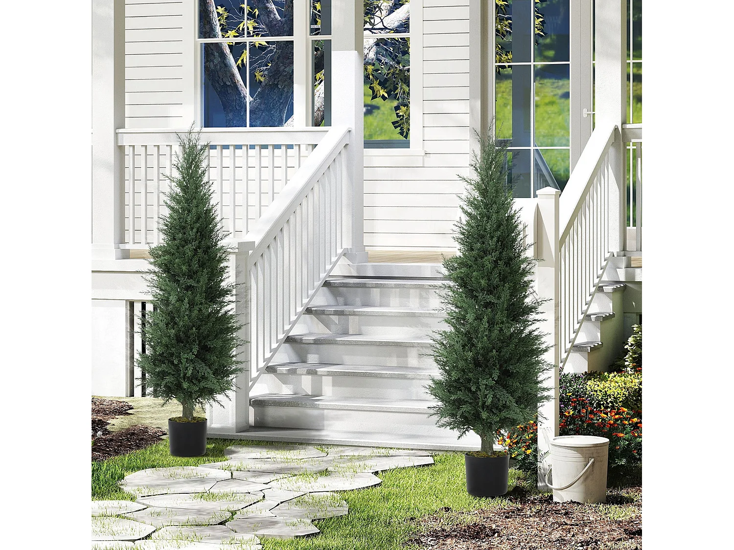 Set of 2 Artificial Cypress Trees 120cm Green