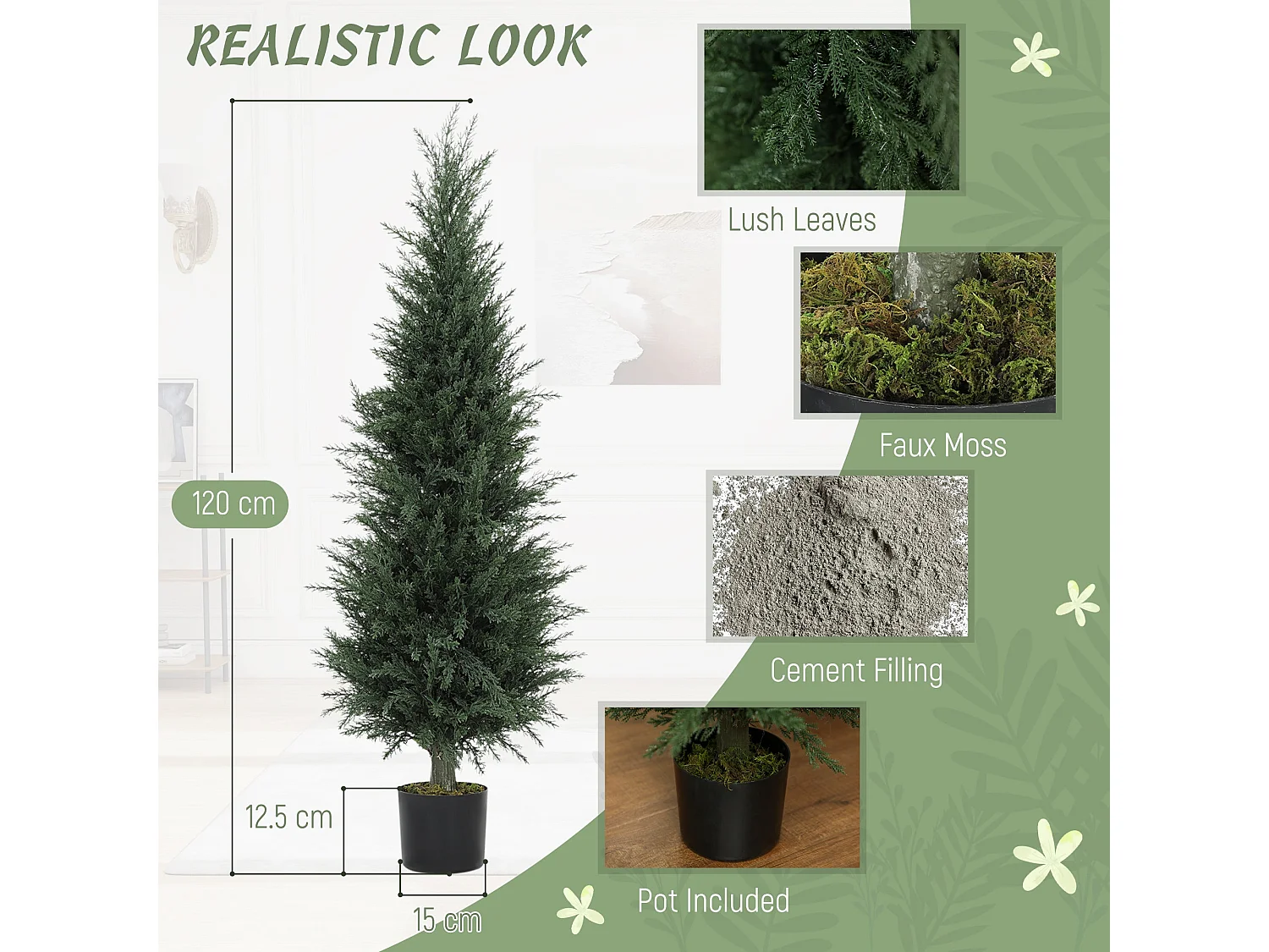 Set of 2 Artificial Cypress Trees 120cm Green