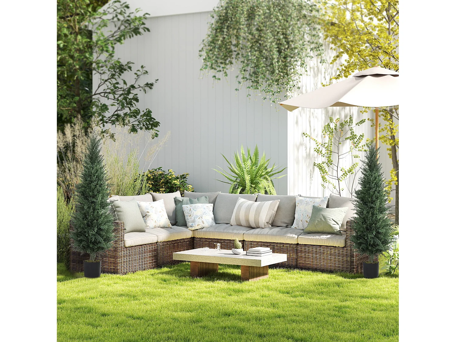 Set of 2 Artificial Cypress Trees 120cm Green