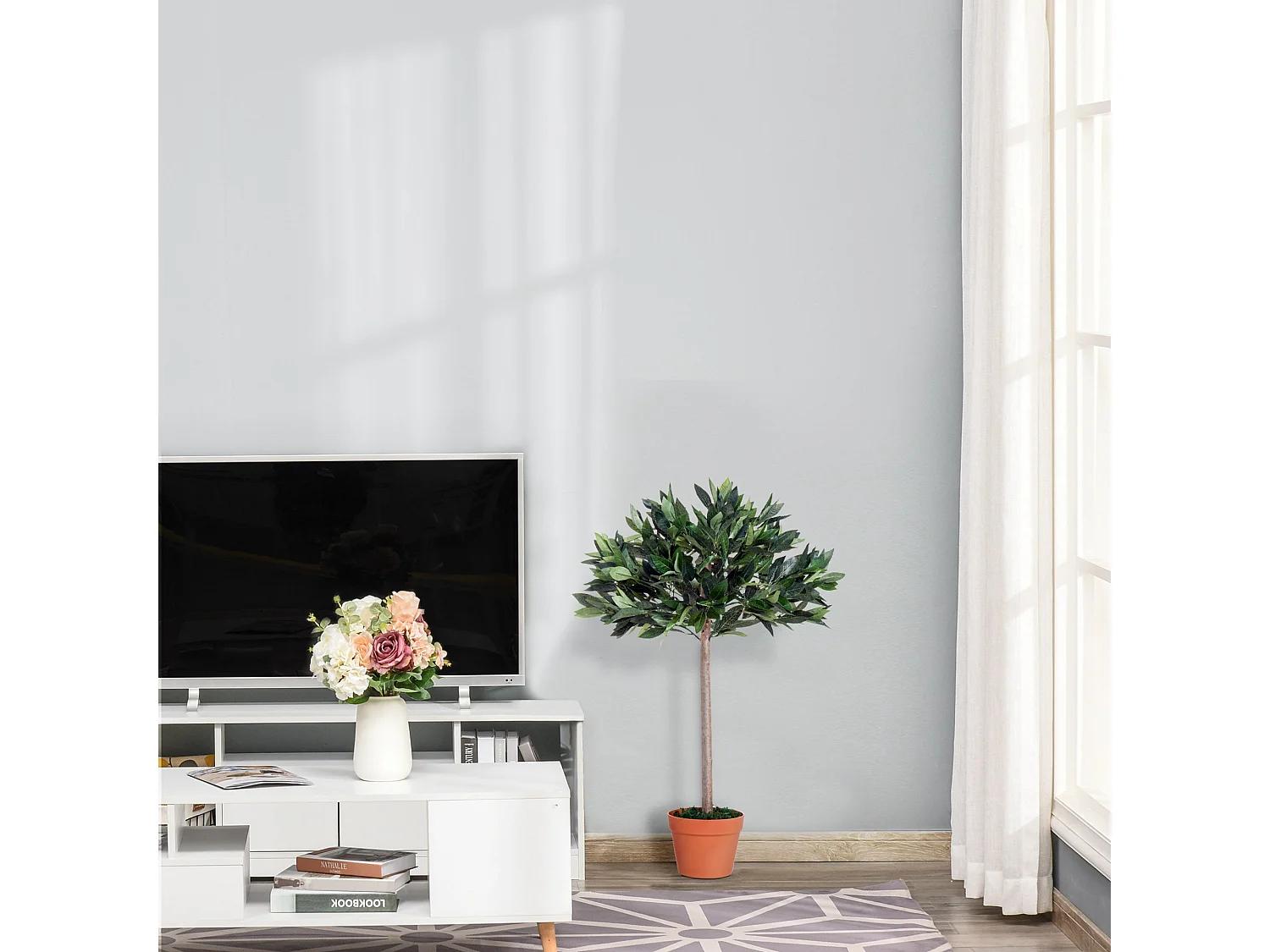 Miva Set of 2 Artificial Olive Trees with Orange Pots 104cm