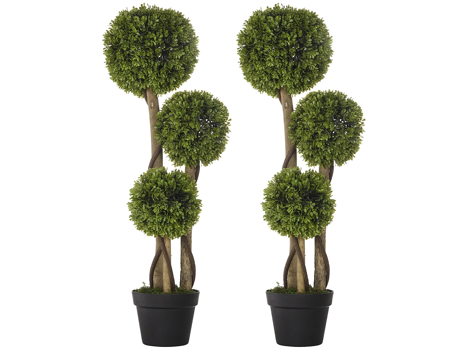 Sassafa Set of 2 Light Green Artificial Boxwood Ball Topiary Trees in Weighted Pots 90cm